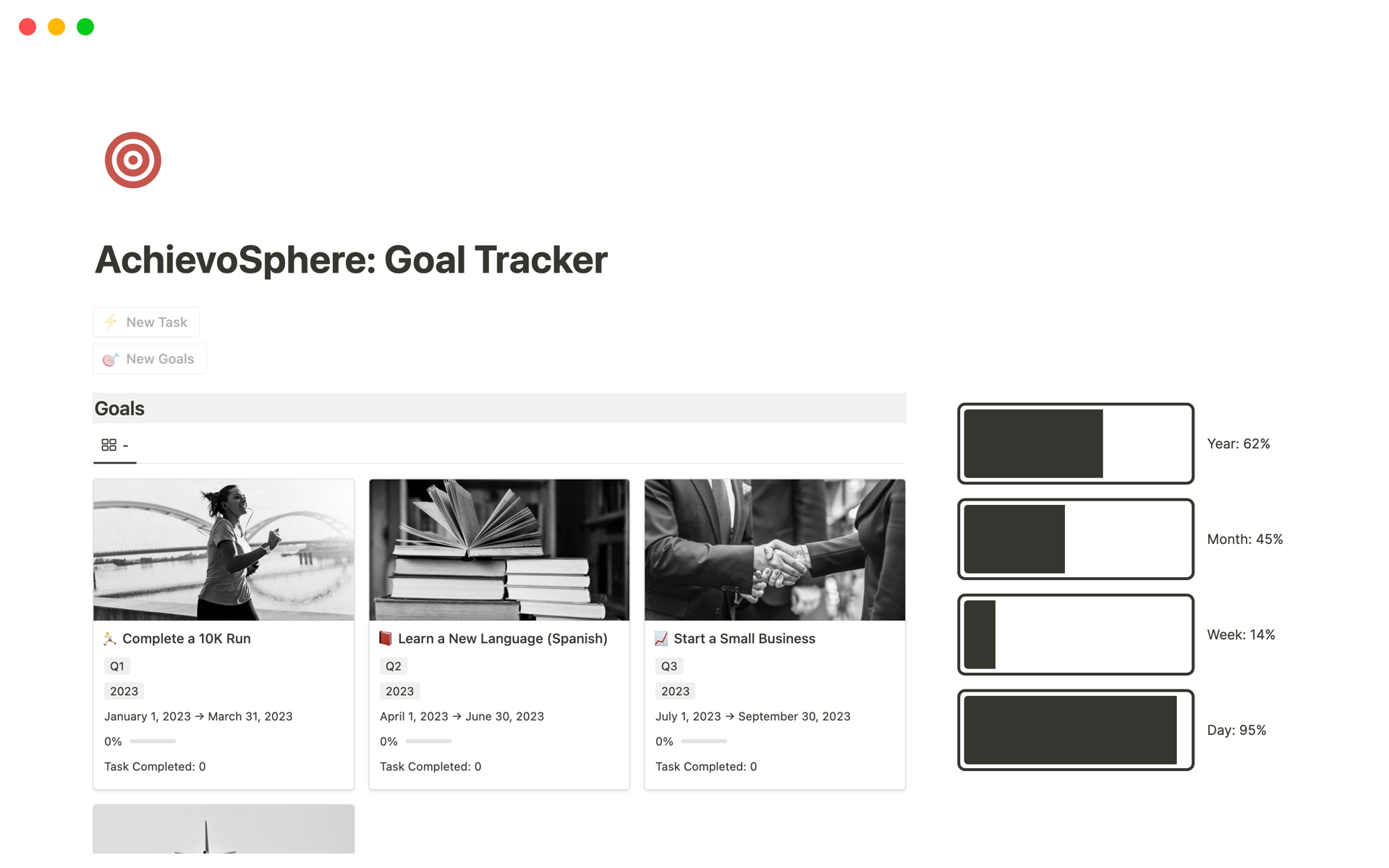 A template preview for AchievoSphere: Goal Tracker