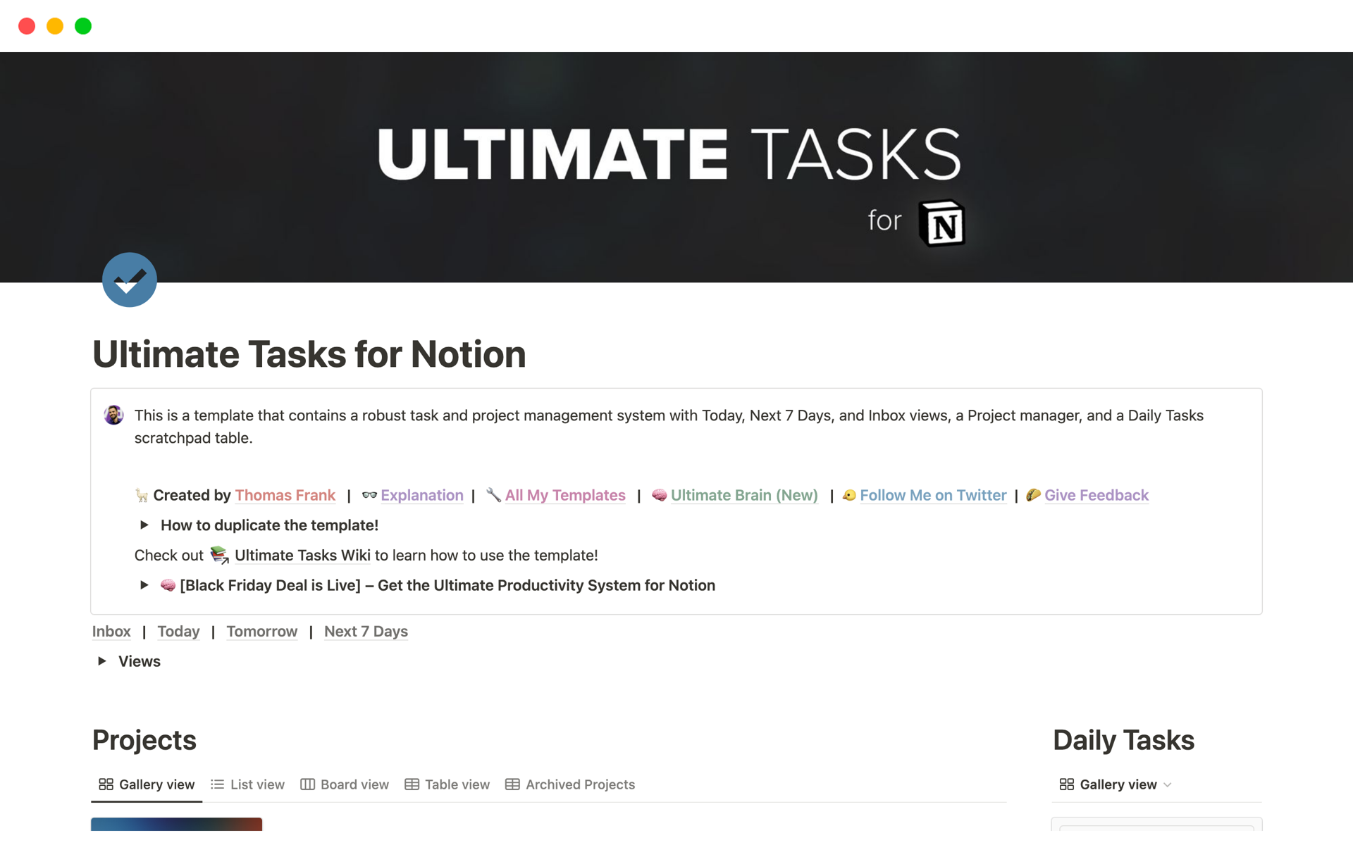 A template preview for Ultimate tasks