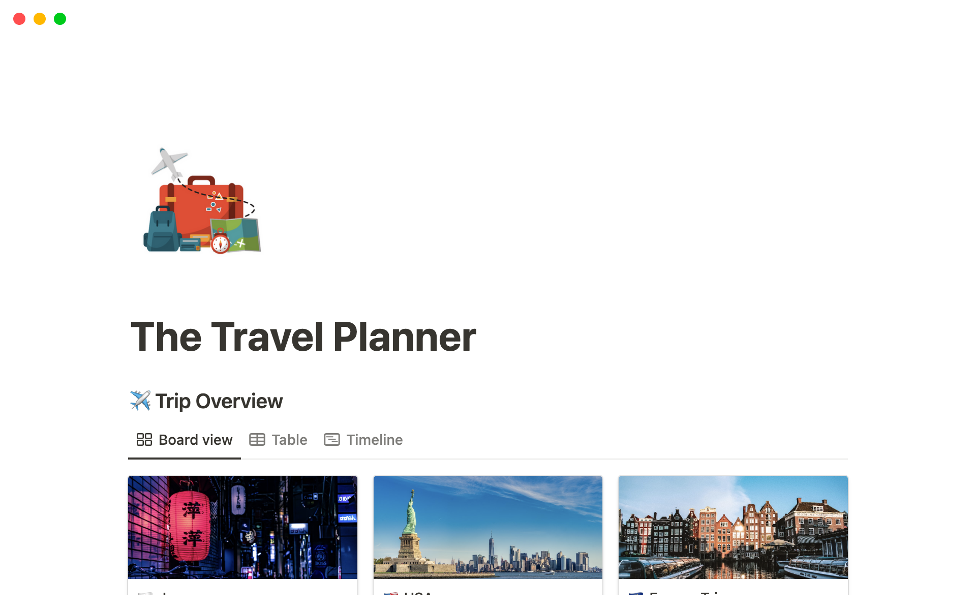 A template preview for The Travel Planner