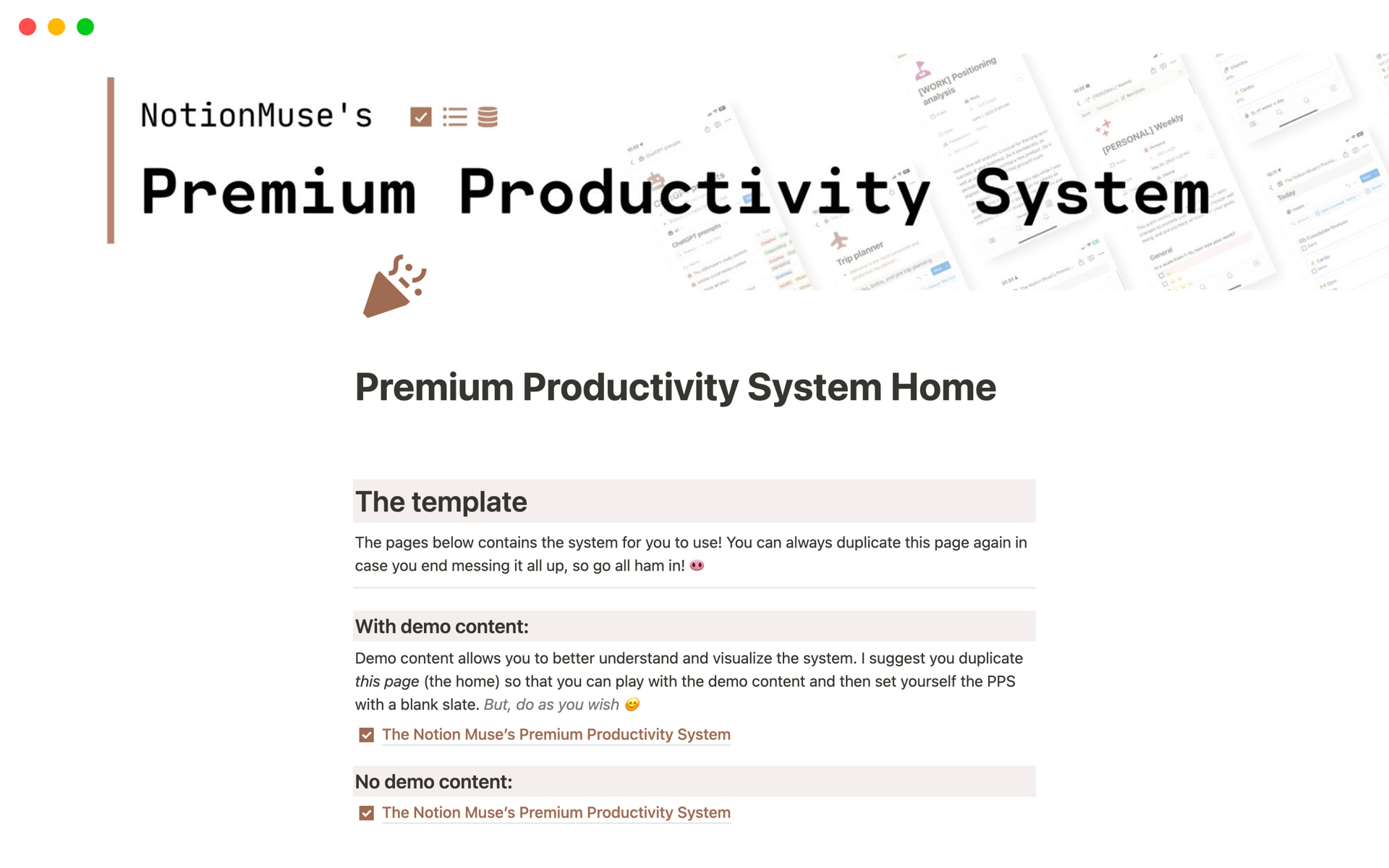 A template preview for Premium Productivity System