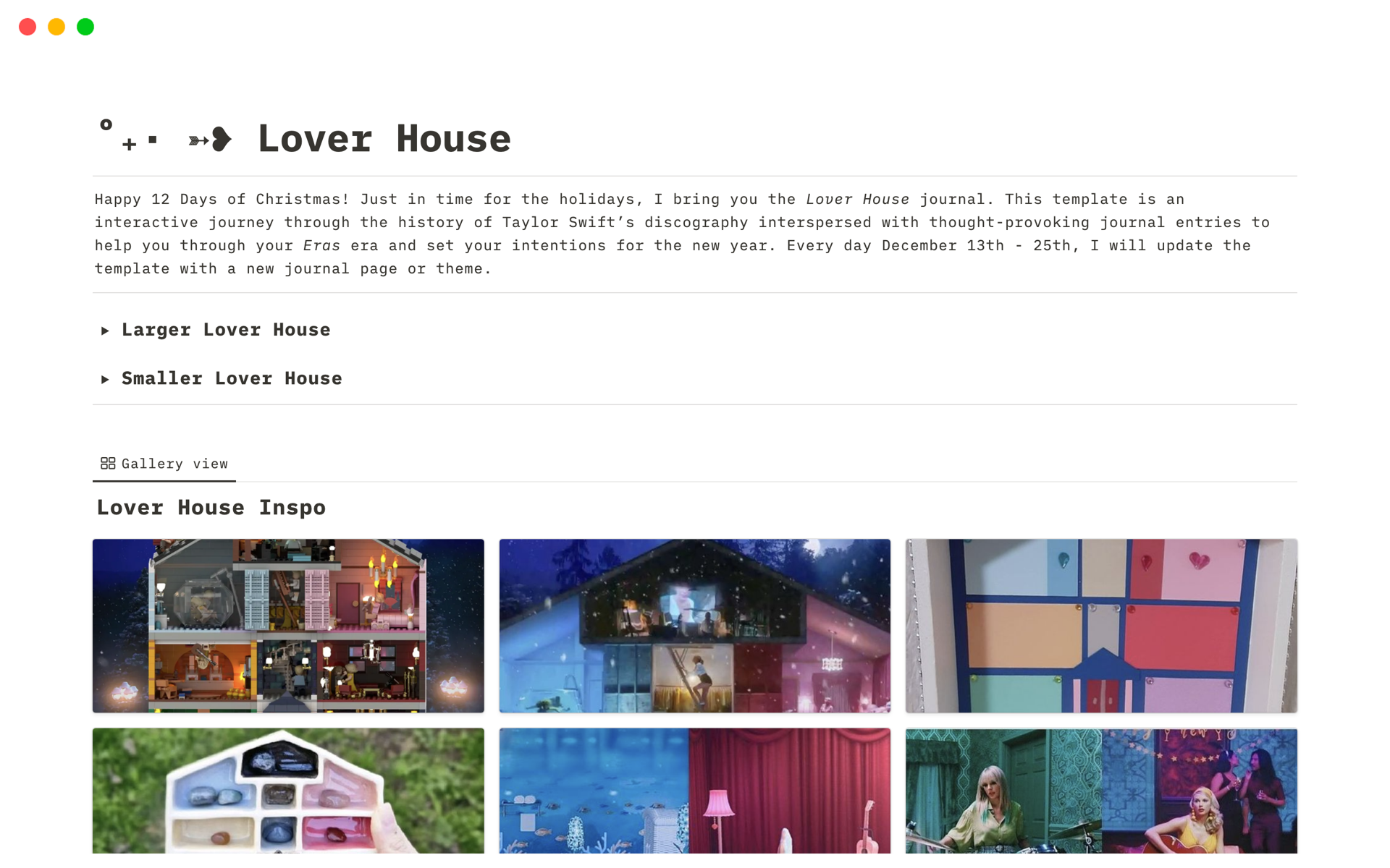 A template preview for Lover House