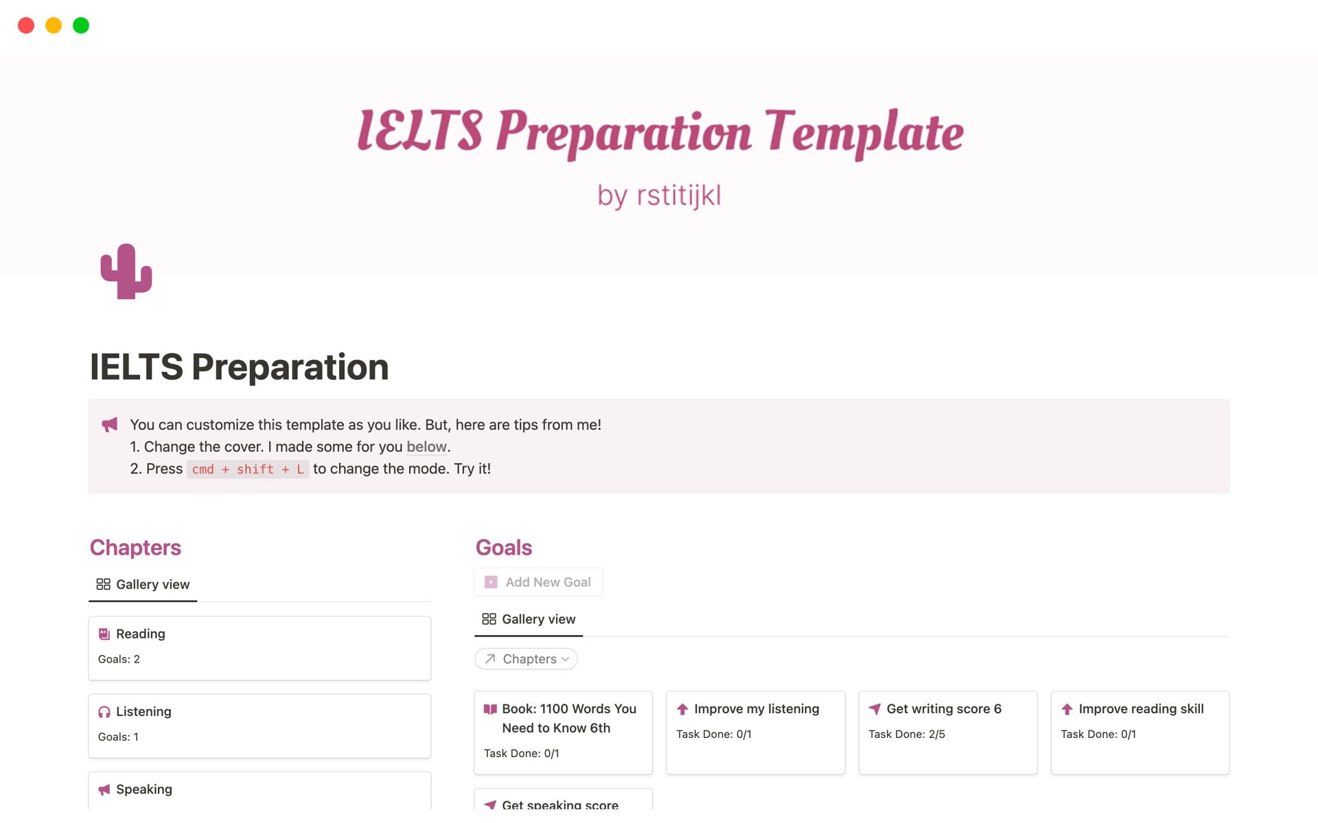A template preview for IELTS Preparation