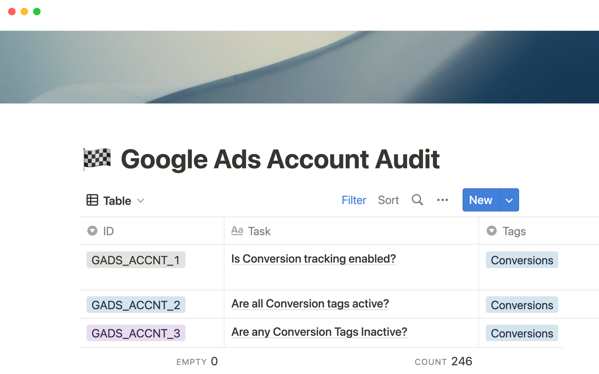 A template preview for Google Ads account audit