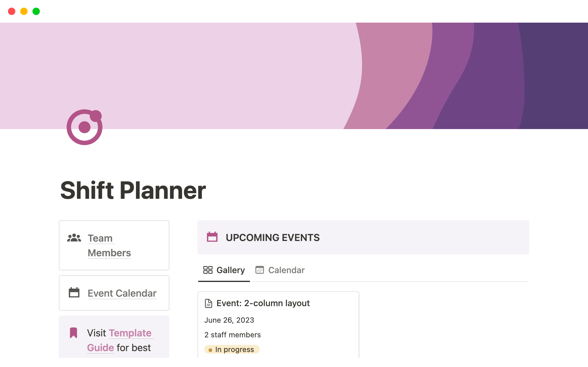 A template preview for Shift Planner
