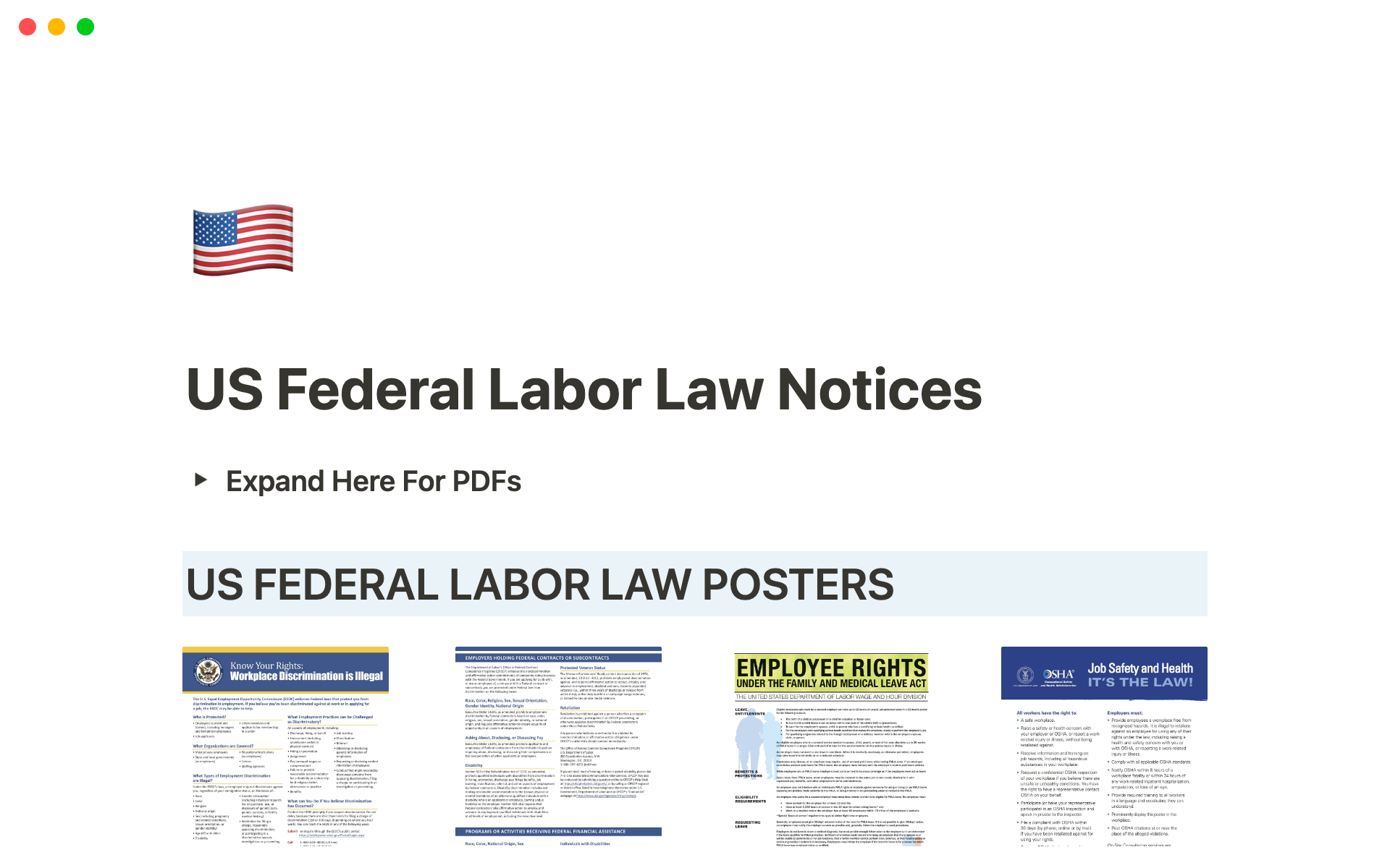 Displays United States Federal labor law notices to remote employees.