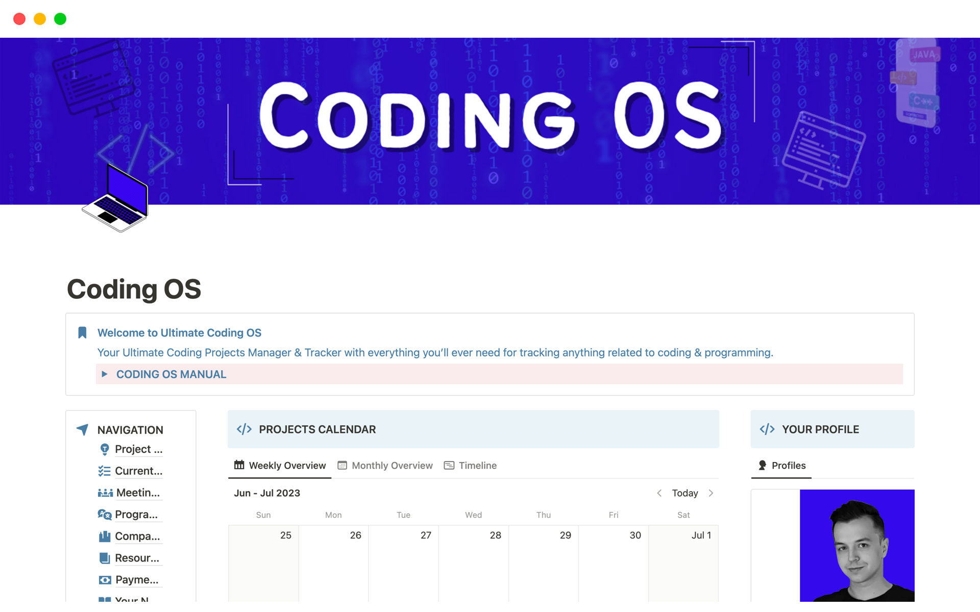 Your Ultimate Coding Projects Manager & Tracker: Coding OS
Available in 2 versions: Standard & Ultimate