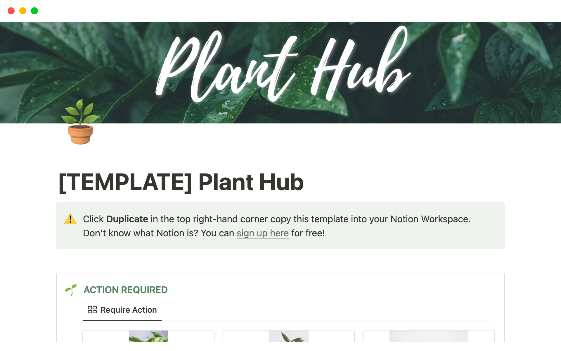 A template preview for Plant Hub | Your All-In-One Plant Management Dashboard