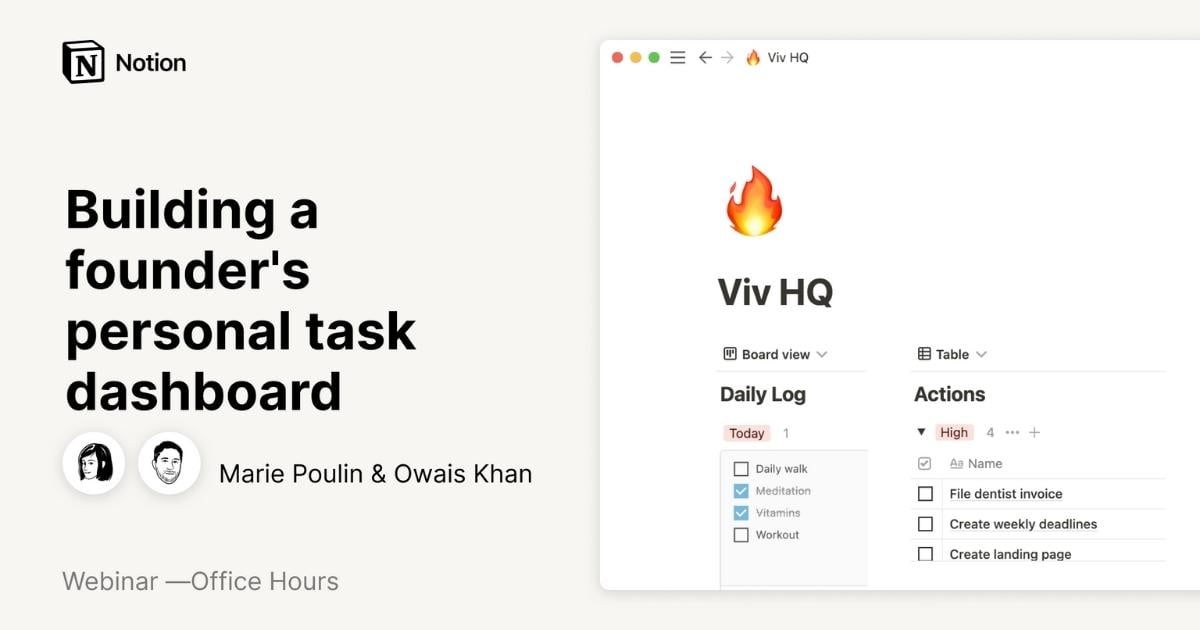 Notion Office Hours: Building a founder’s personal dashboard