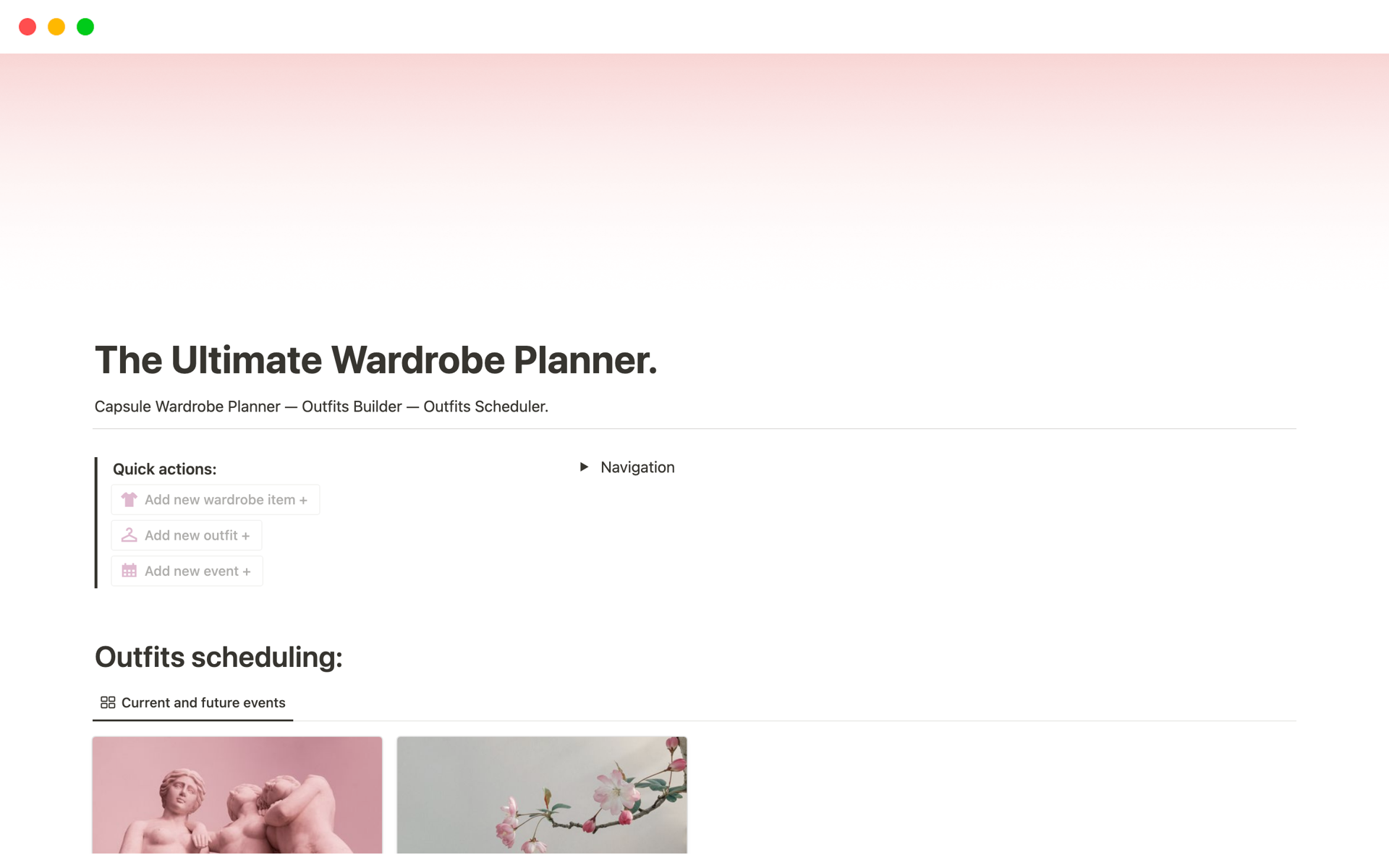 Beautifully designed, easy to use, no-nonsense wardrobe planner, outfits builders and outfits scheduler.