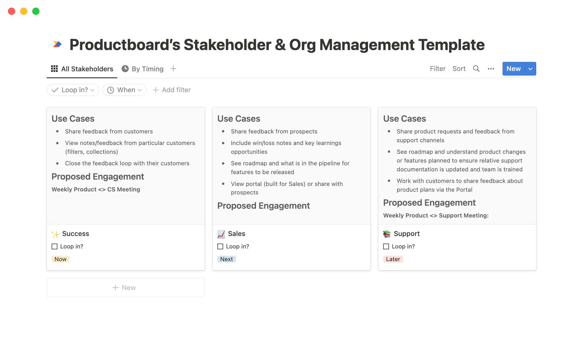 A template preview for Stakeholder & Org Management