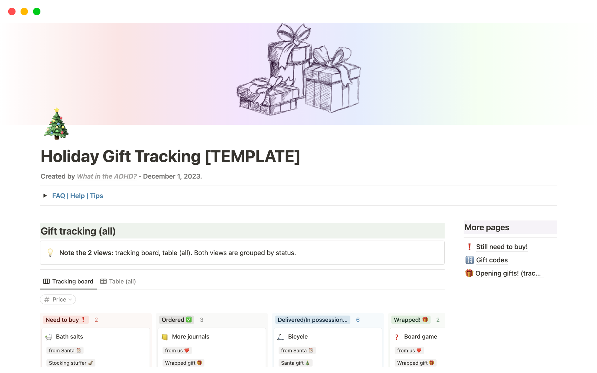 Holiday Gift Tracking | Notion Template
