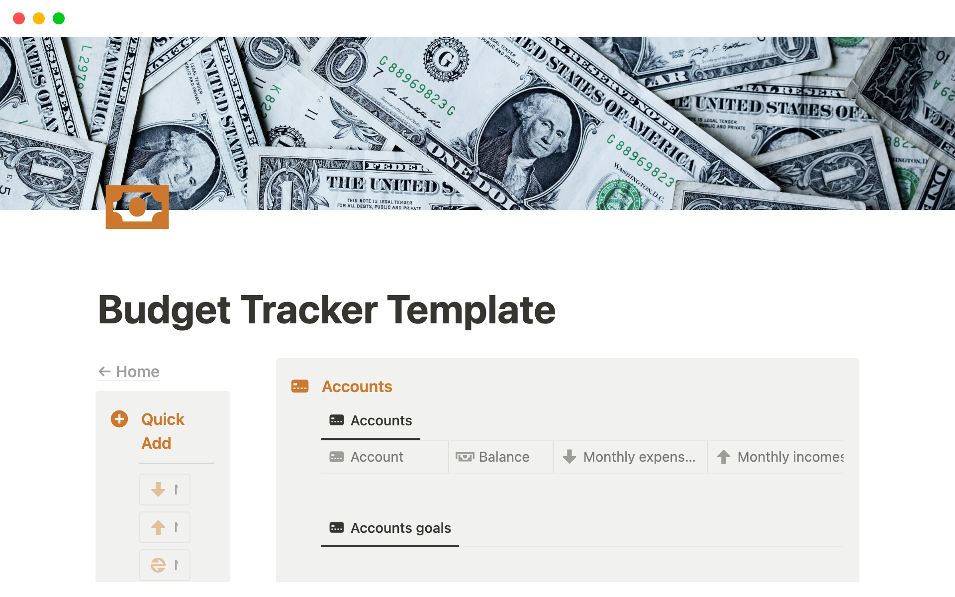 A template preview for Budget tracker