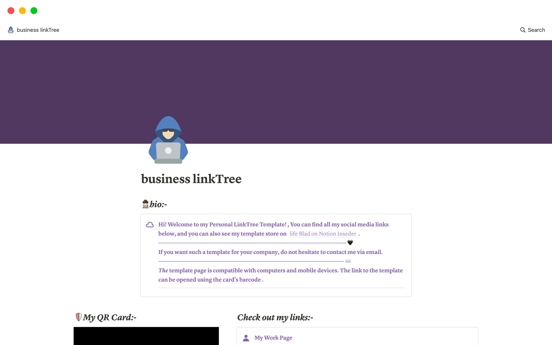 A template preview for Welcome to my linktree