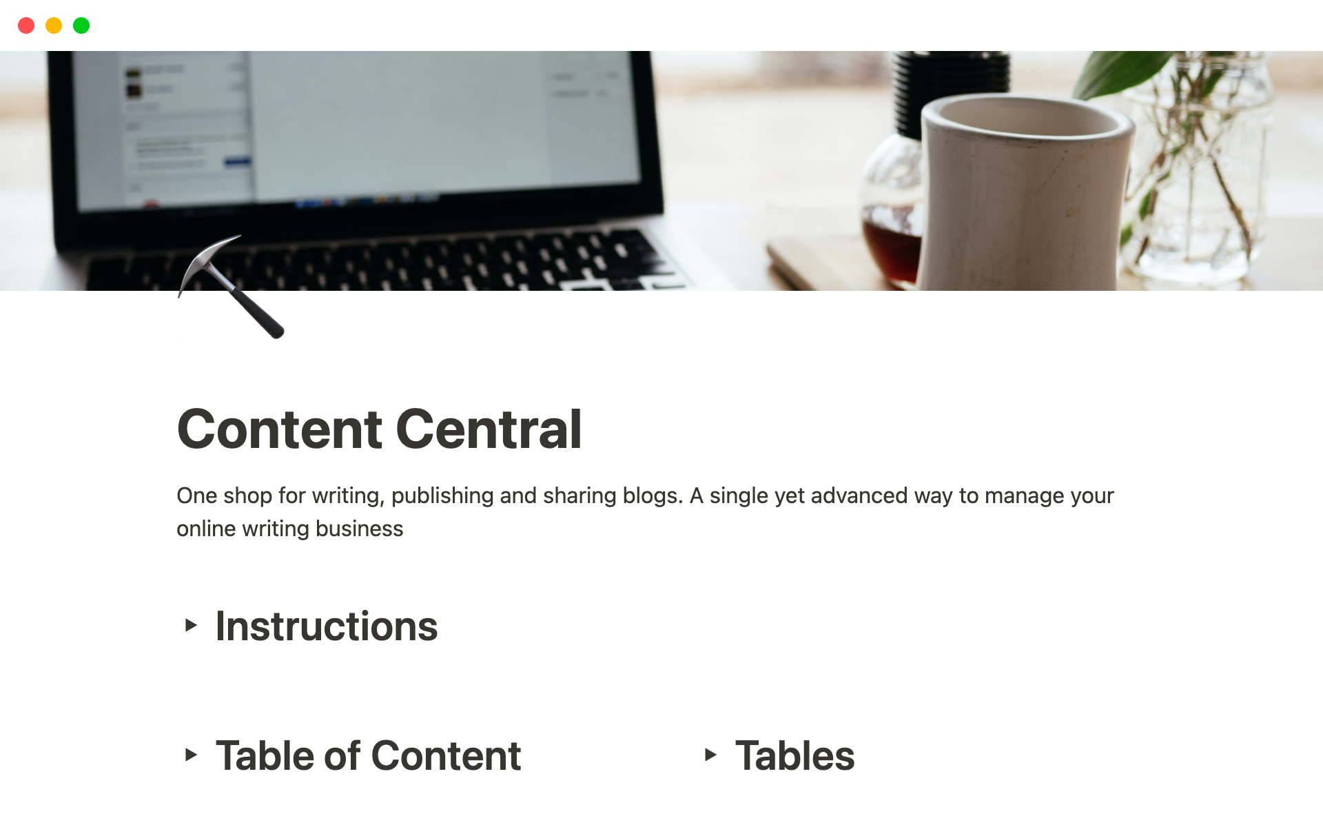 Eine Vorlagenvorschau für Content Central