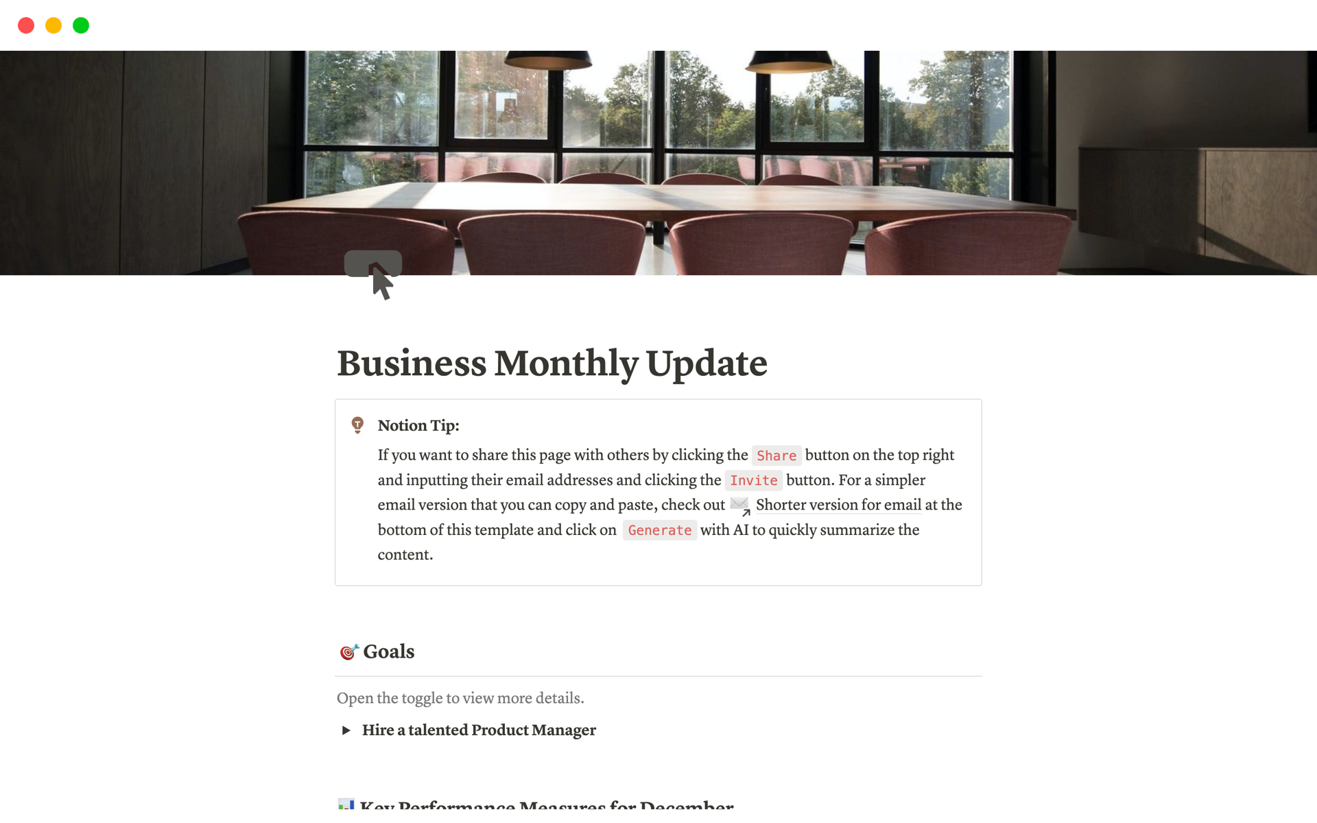 A template preview for Business Monthly Update