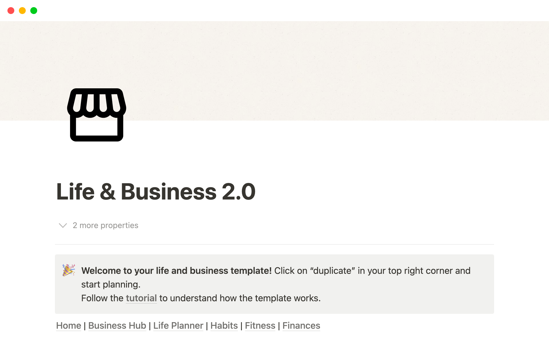 A template preview for Life and Business Planner 2.0