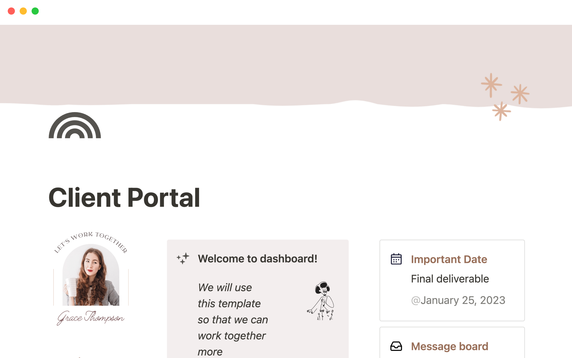 A template preview for Client portal dashboard