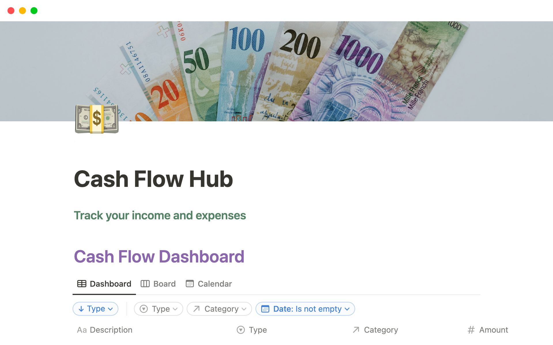 A template preview for Cash Flow Hub