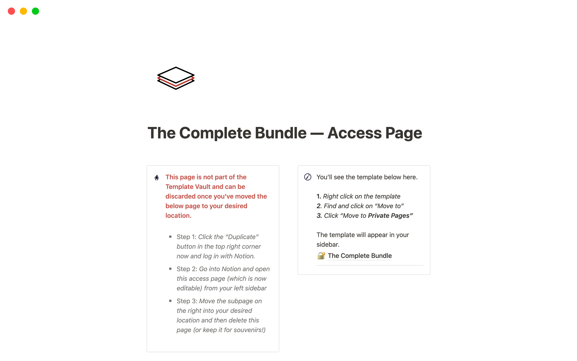 A template preview for The Complete Bundle — Access Page