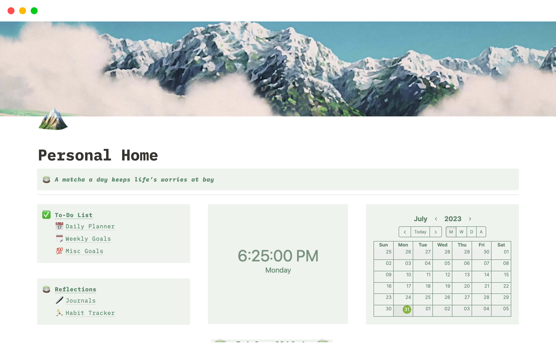 A template preview for Studio Ghibli Personal Home Dashboard