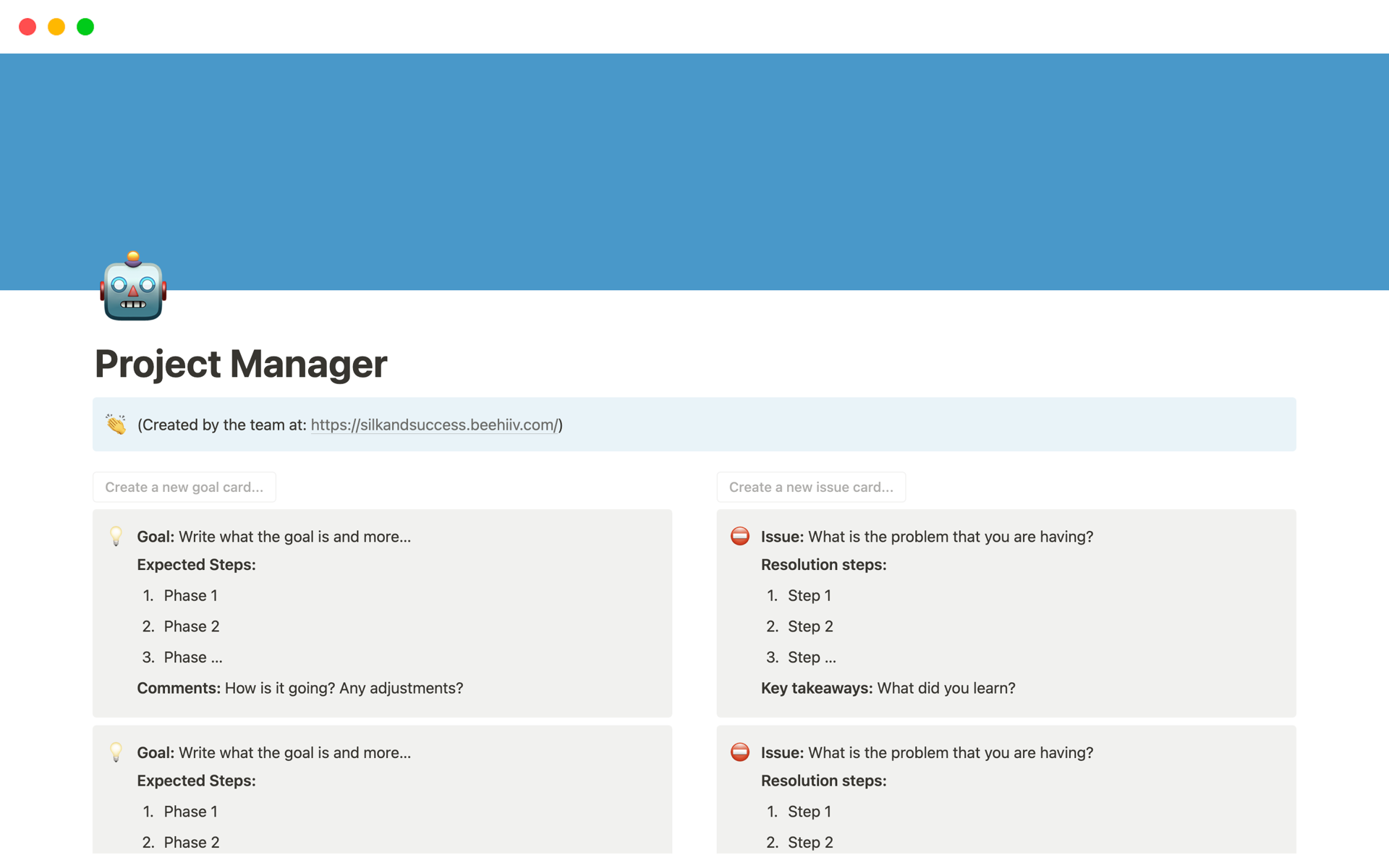 A template preview for Project Manager - For entrepreneurs and startups