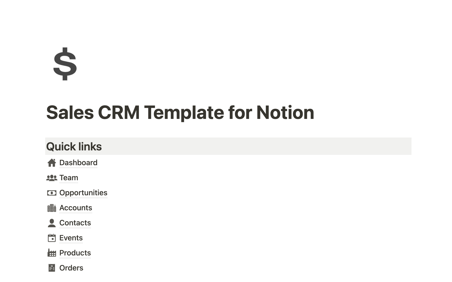 A template preview for Sales CRM For Notion