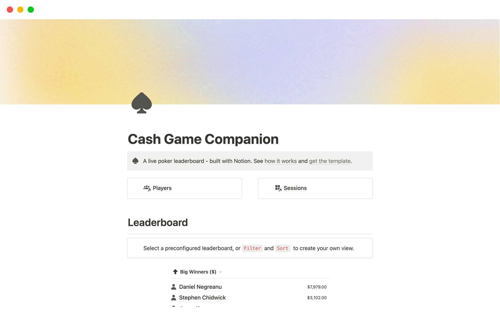 Cash Game Companion Notion Template