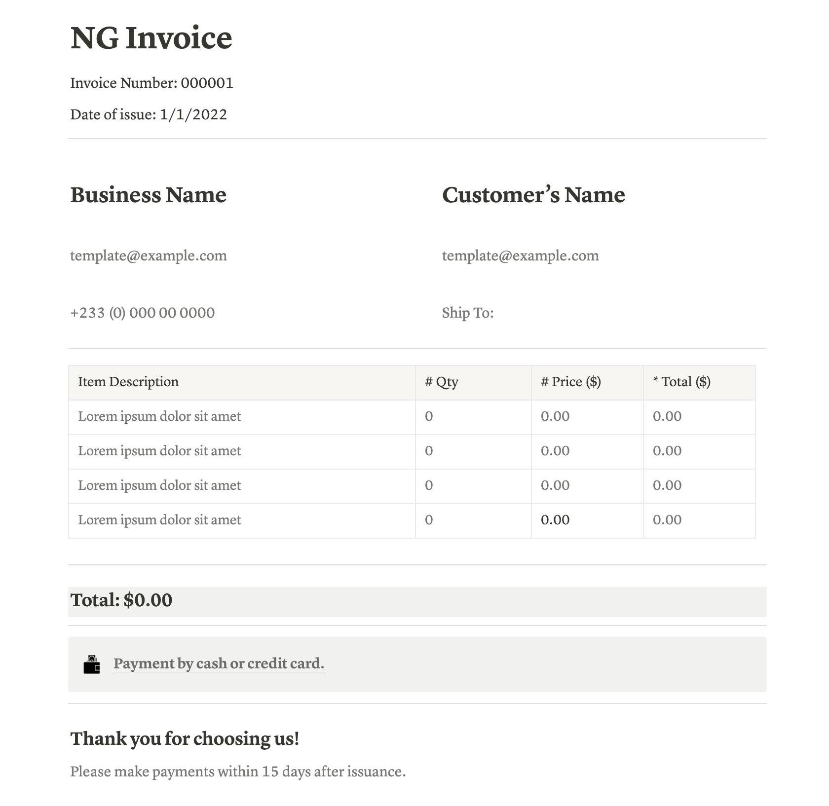 NG invoice