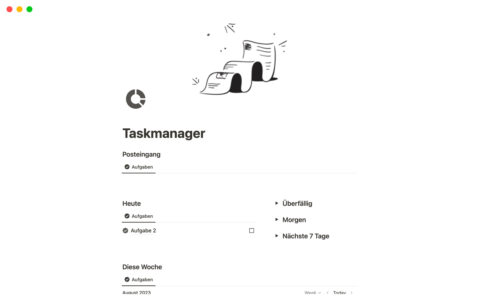 A template preview for Taskmanager