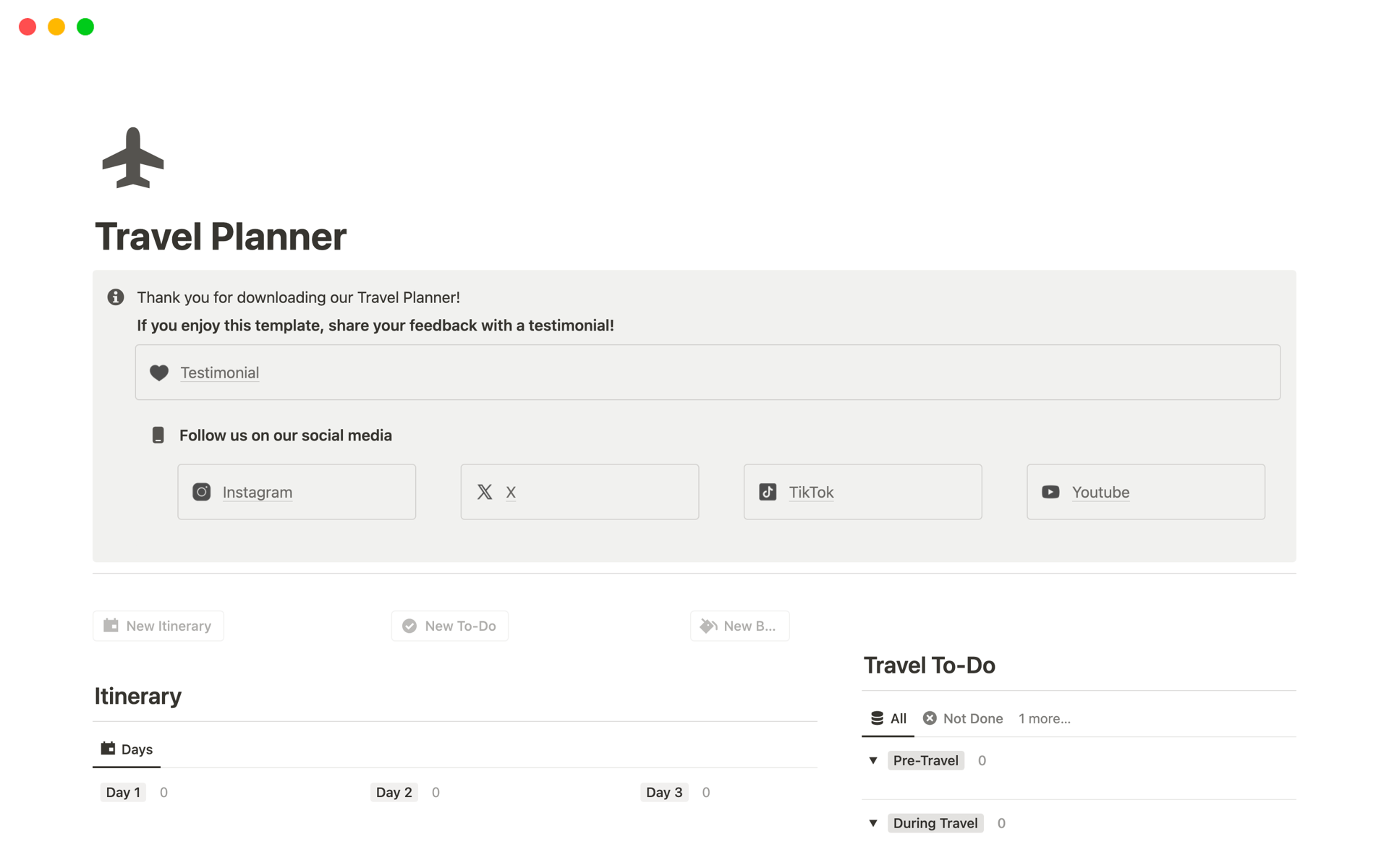 Travel Planner Notion (ノーション)テンプレート