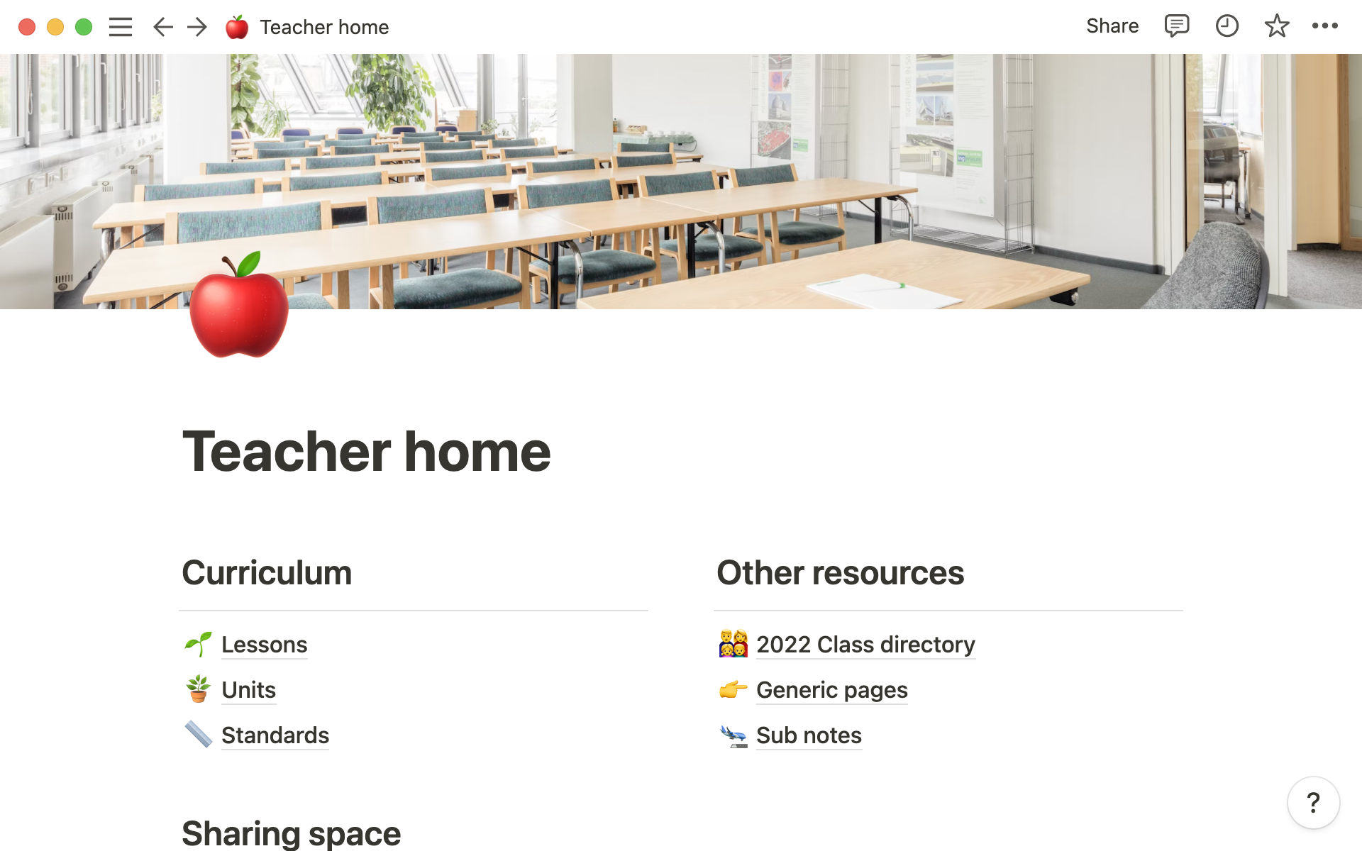 A template preview for Teacher home