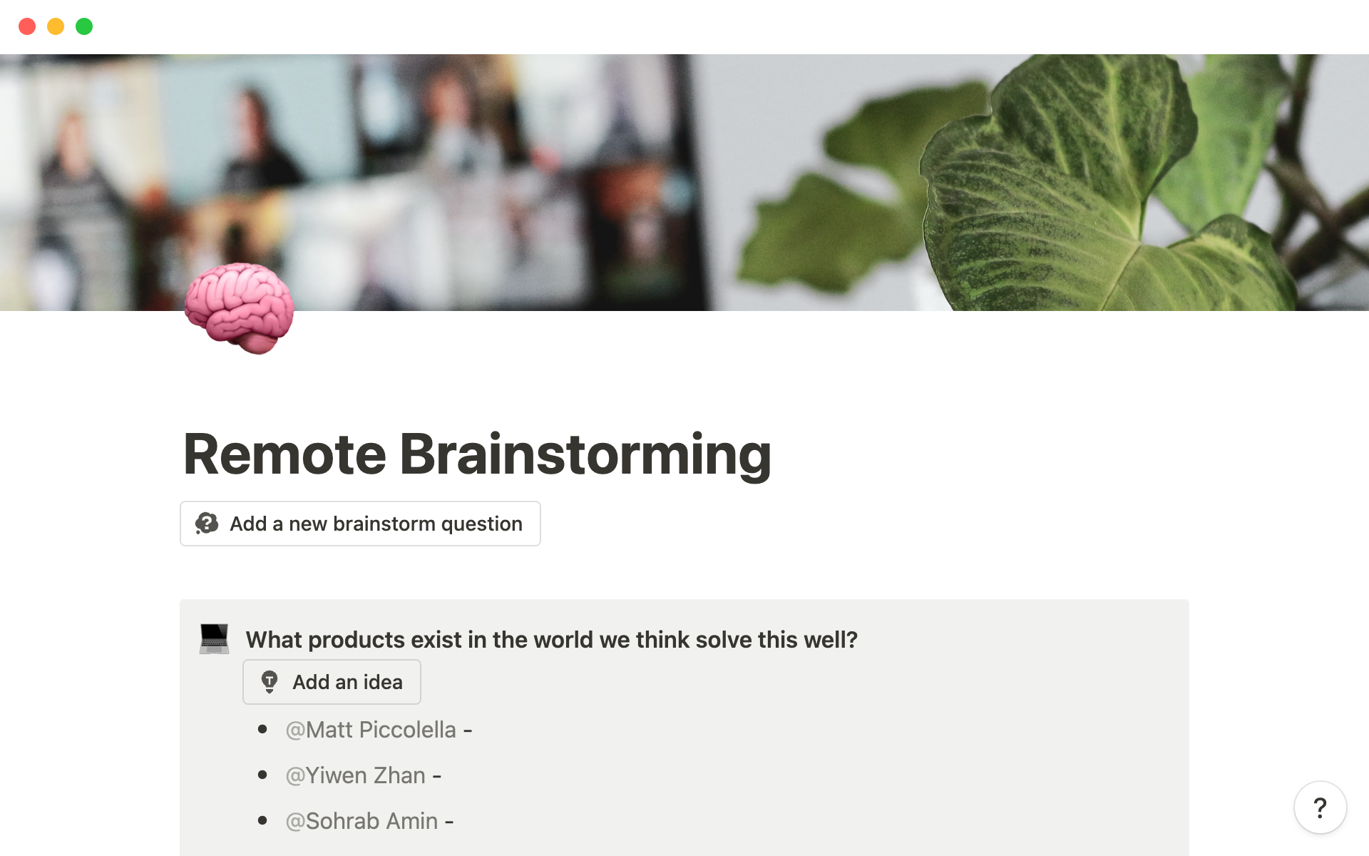 A template preview for Remote Brainstorming