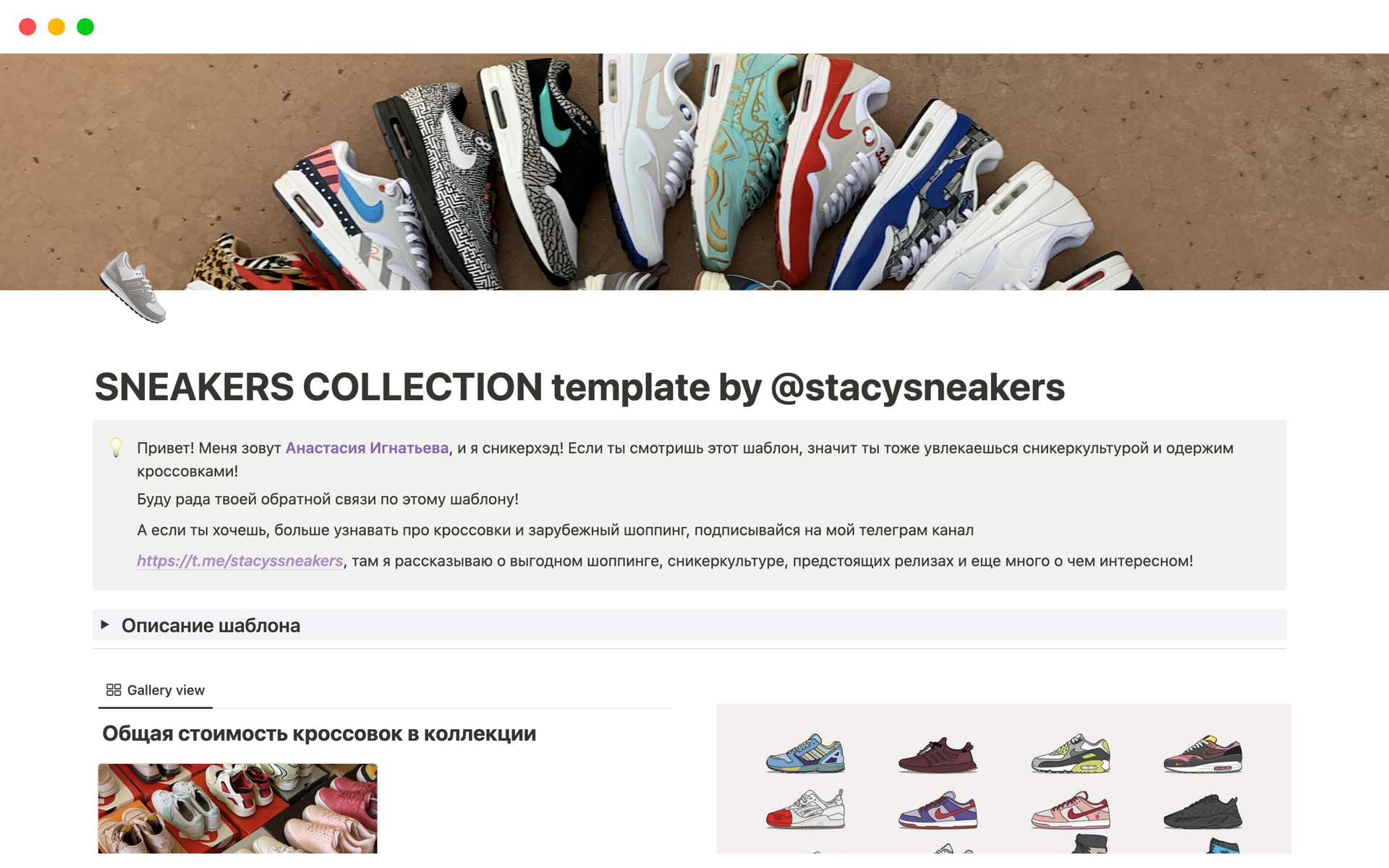A template preview for SNEAKERS COLLECTION by @stacysneakers