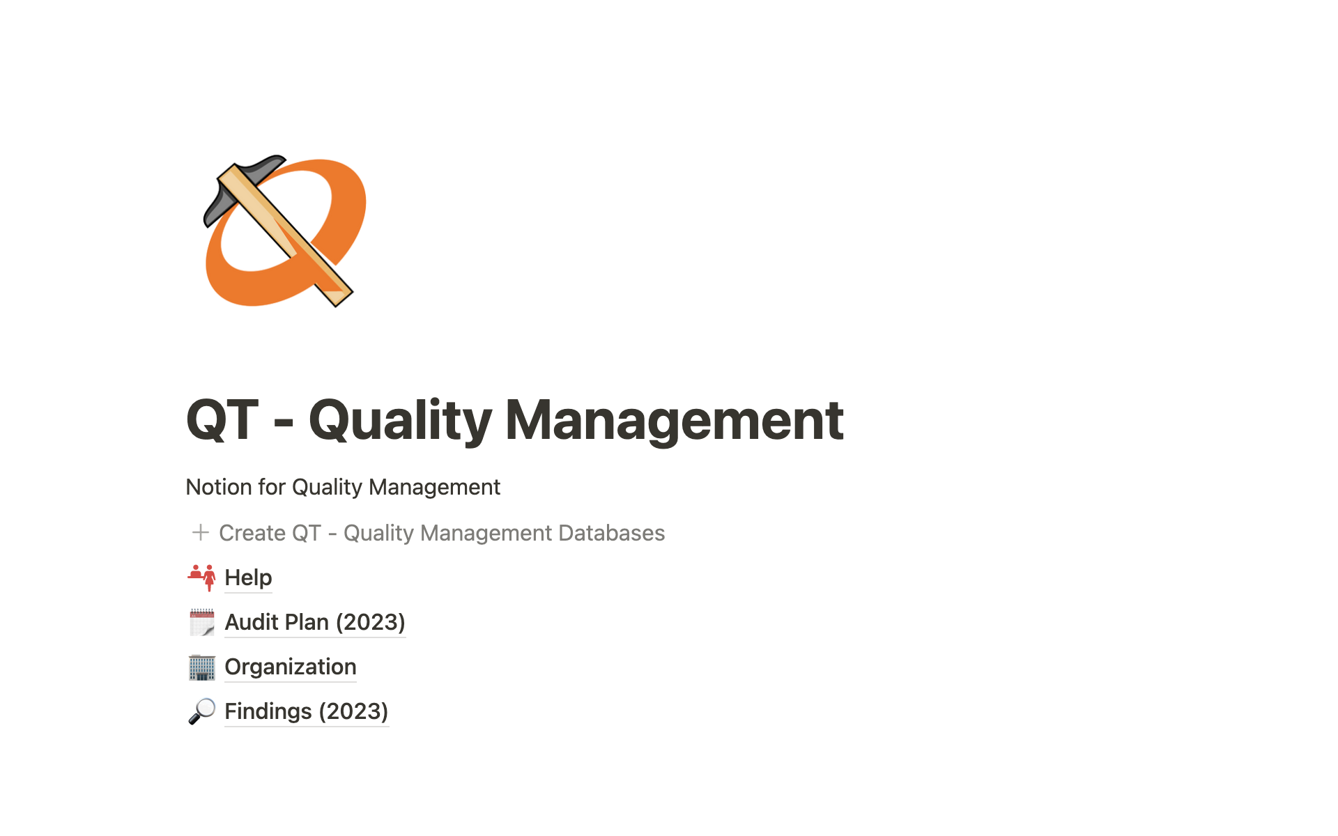 QT is a Notion template for quality assurance management.