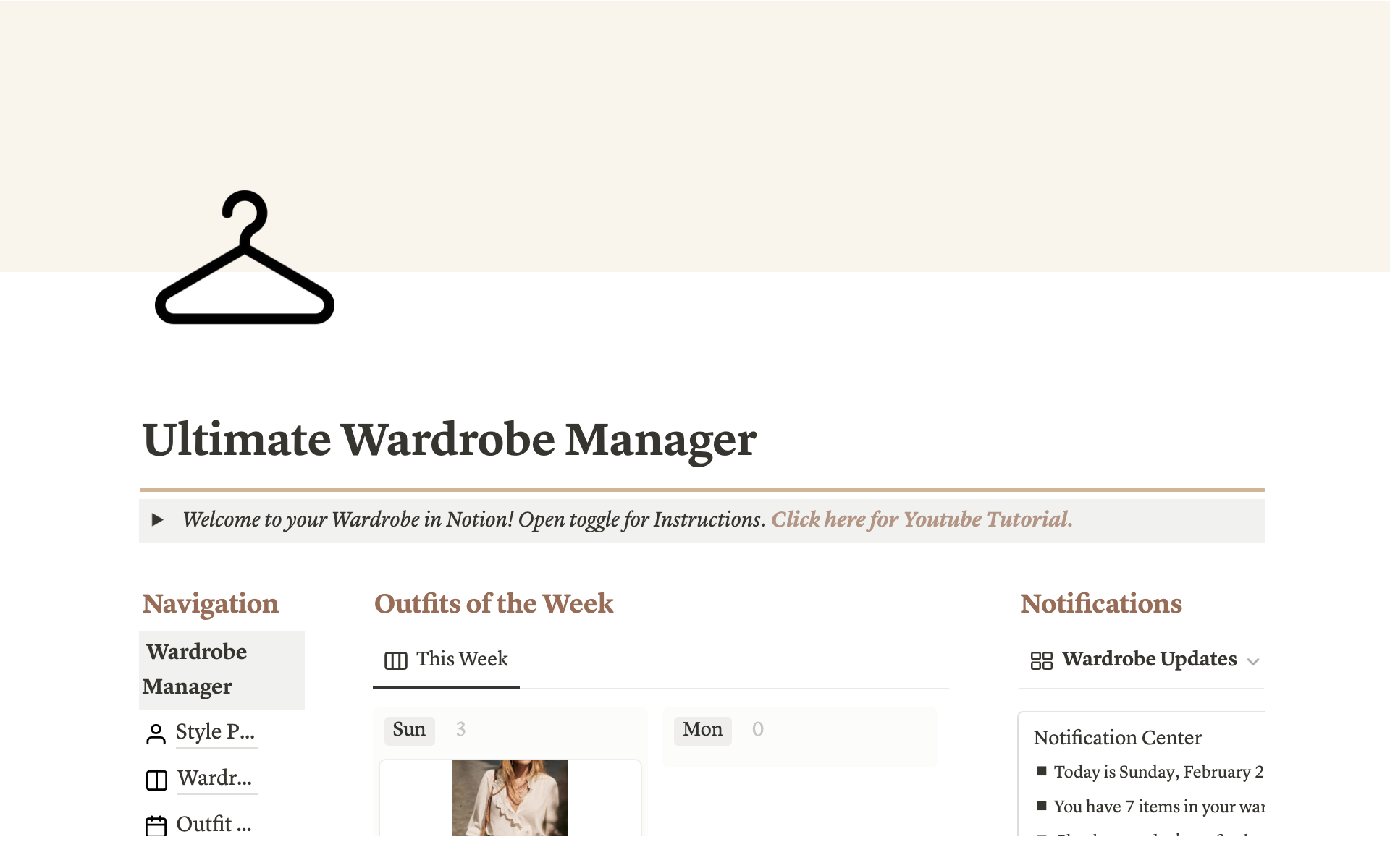 A template preview for Ultimate Wardrobe Manager