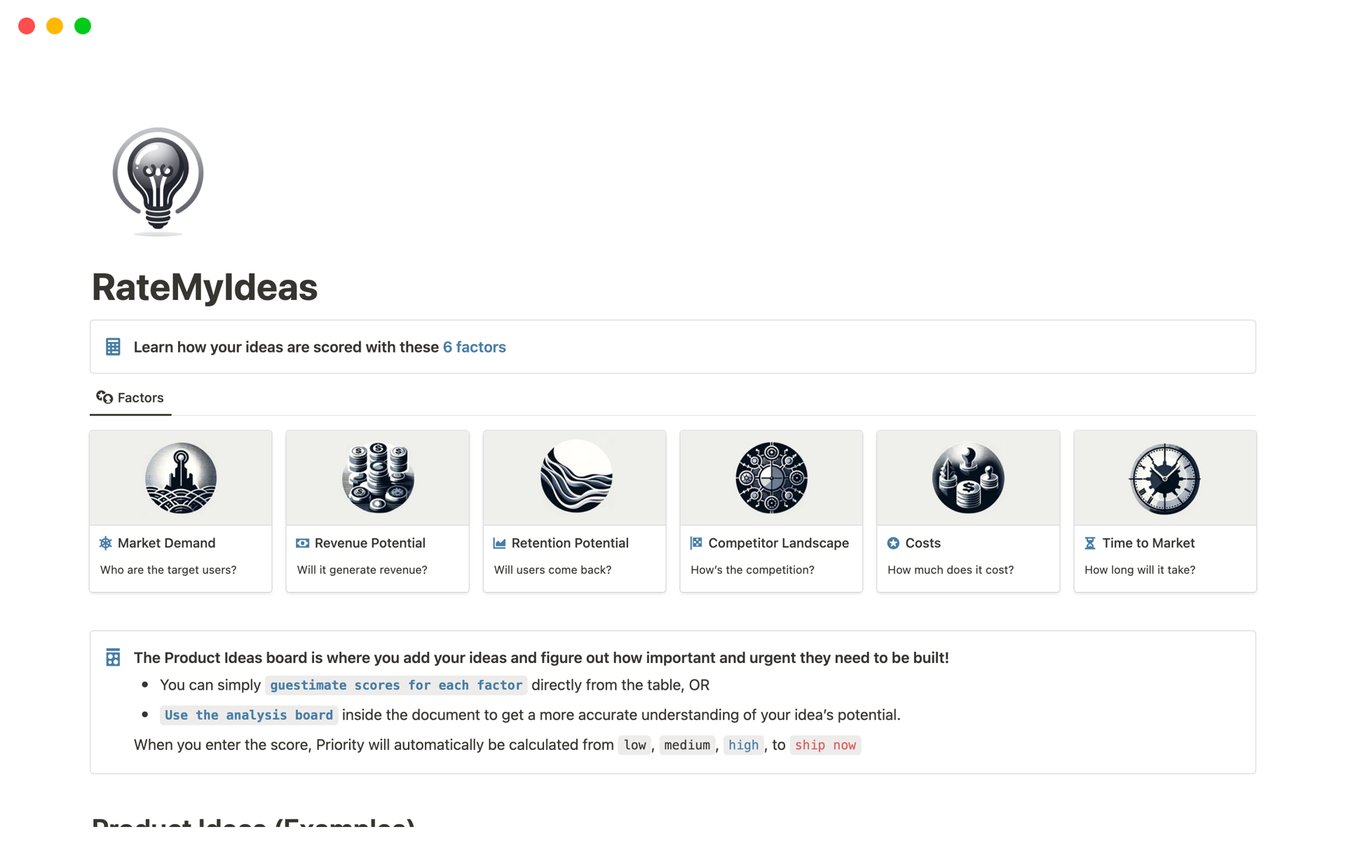 A template preview for RateMyIdeas