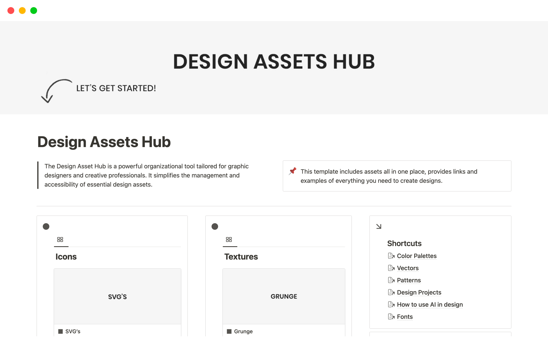 A template preview for Design Assets Hub
