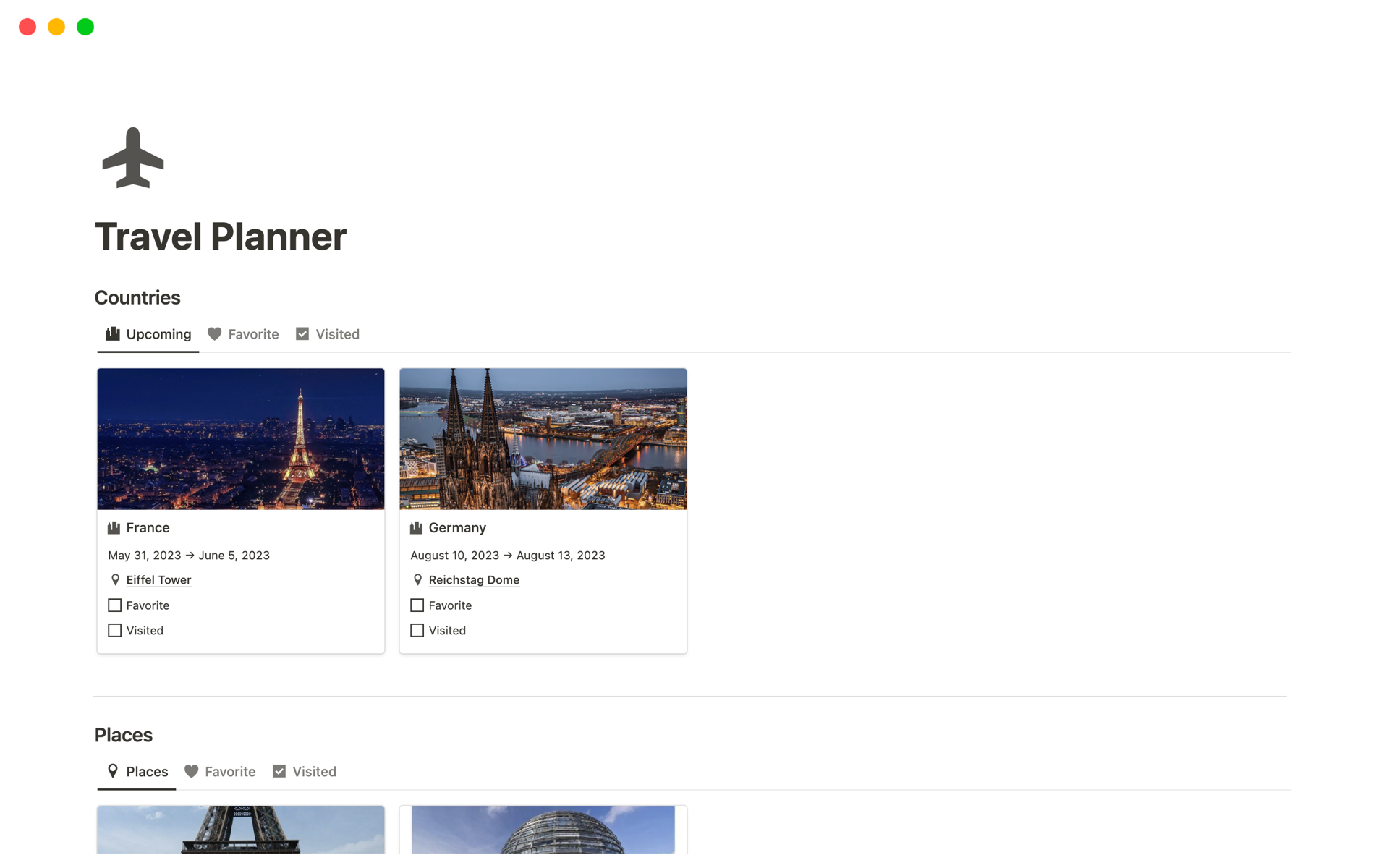 Notion (노션) 템플릿 갤러리 Travel Planner