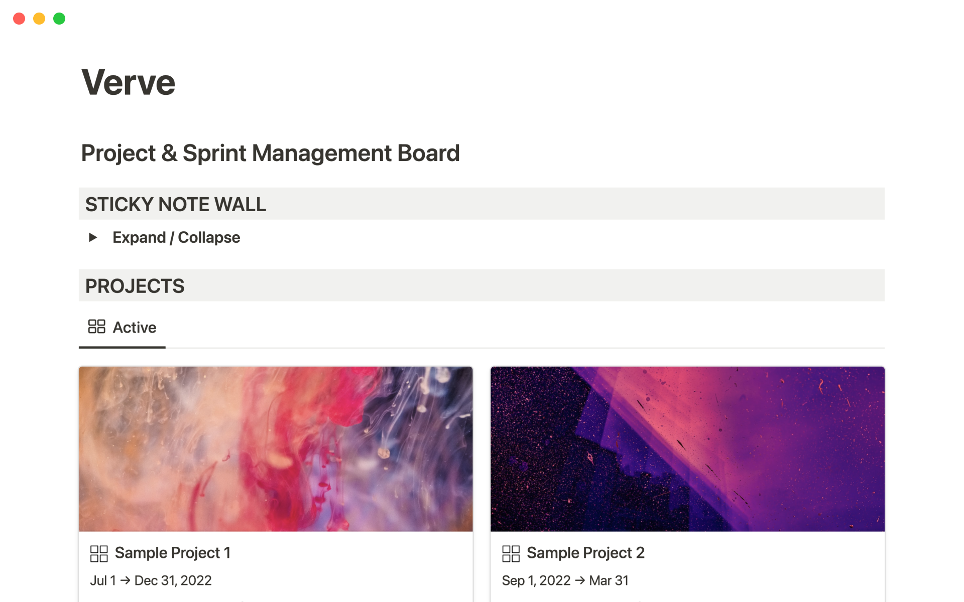 A template preview for Verve - Agile Project & Sprint Management Board