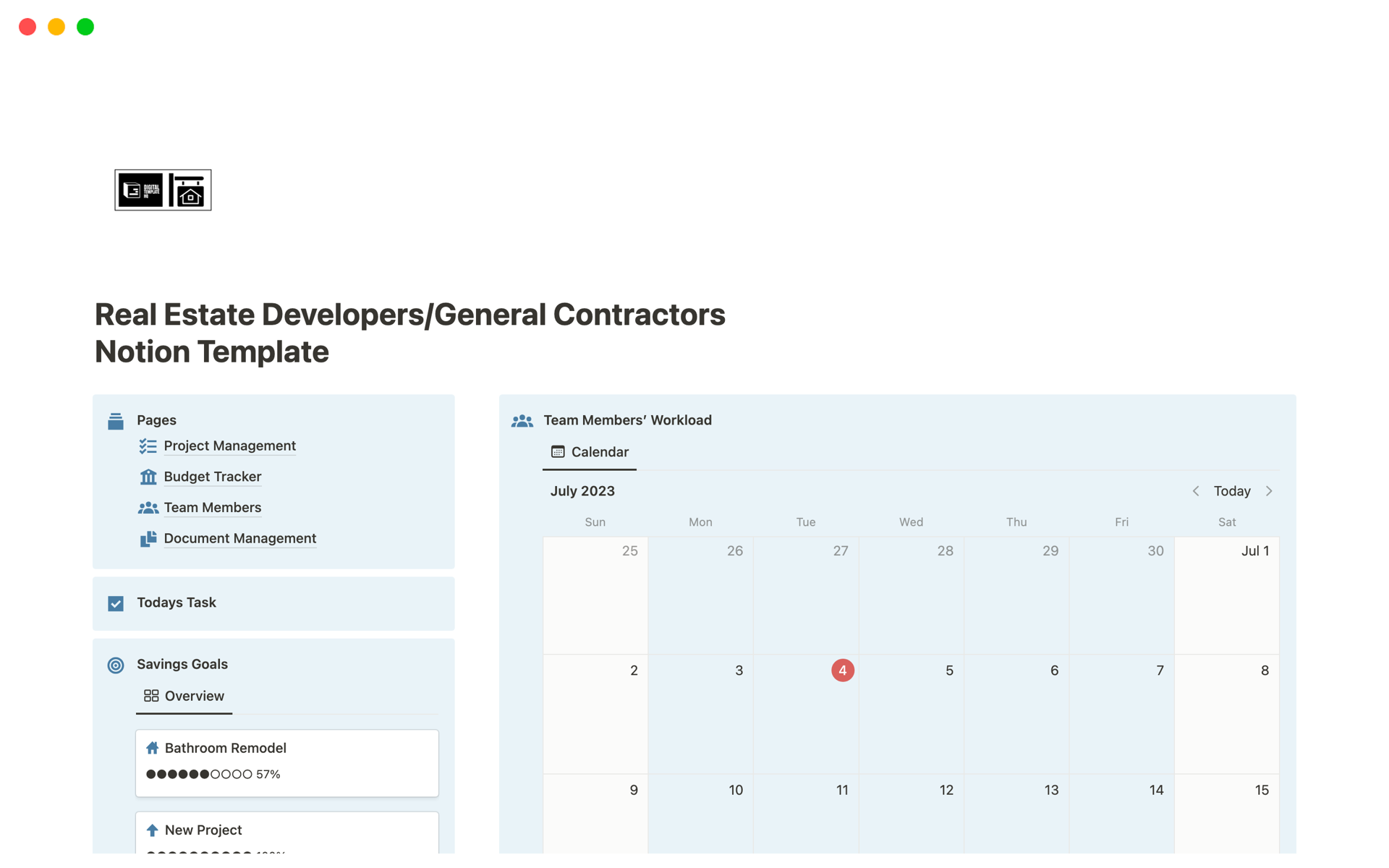 Real Estate Developers/General Contractors Notion Template: Seamlessly Build Your Success! 