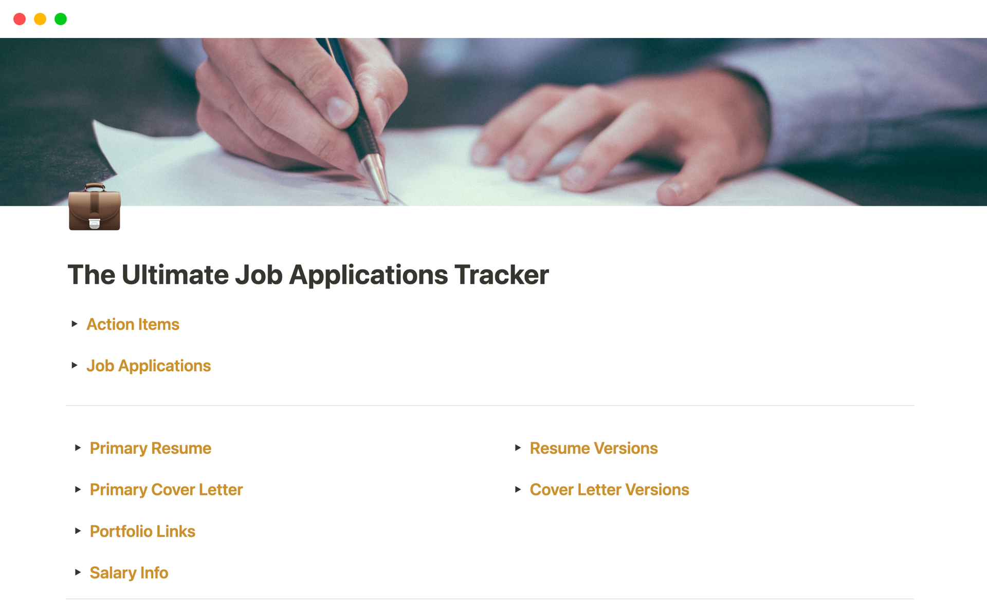 Eine Vorlagenvorschau für The Ultimate Job Applications Tracker