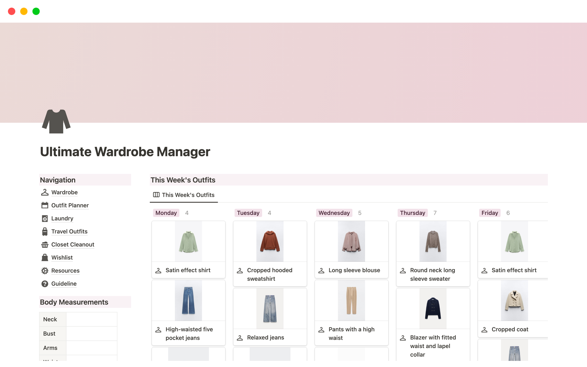 Ultimate Wardrobe Manager Notion Template
