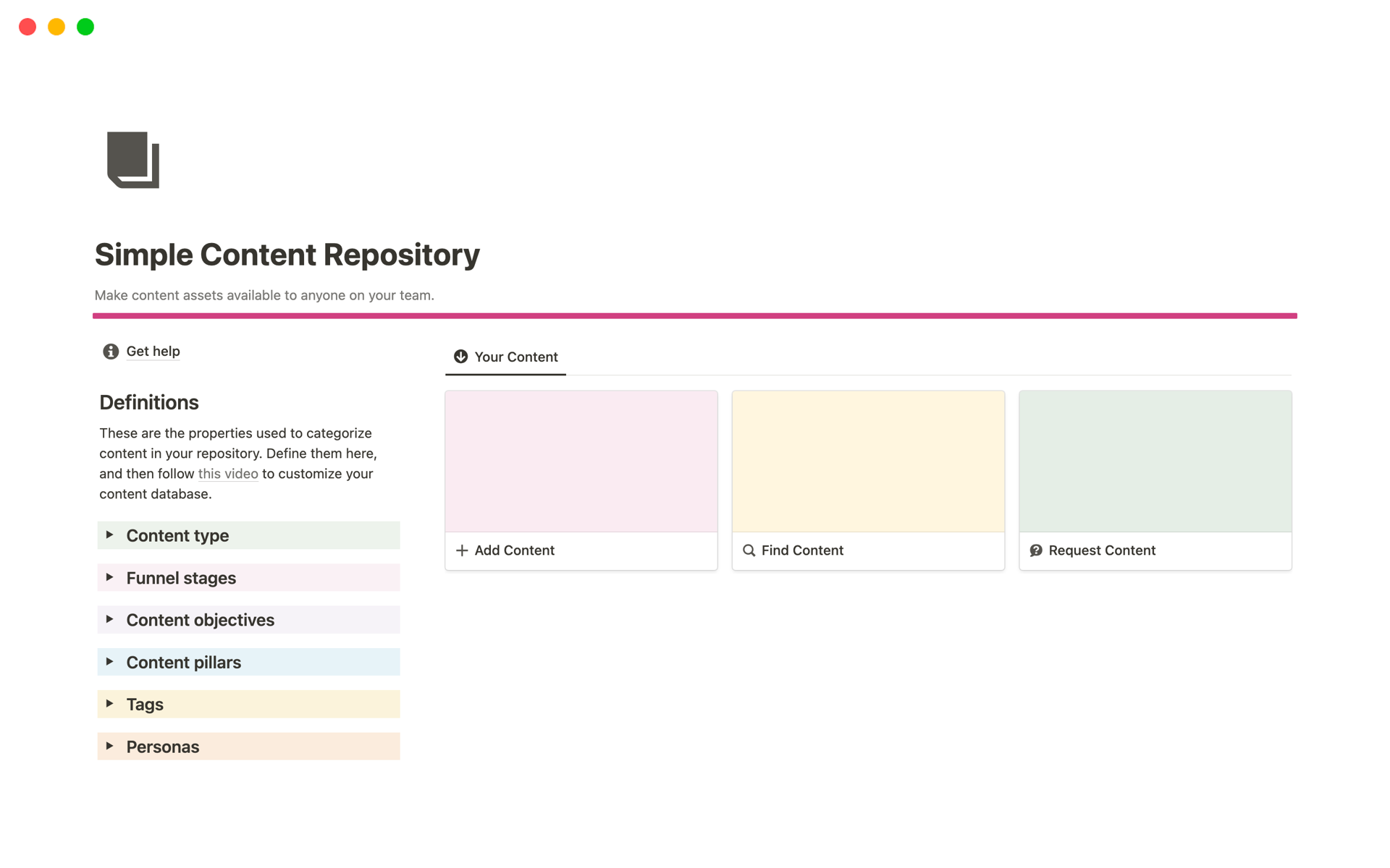 A template preview for Simple Content Repository