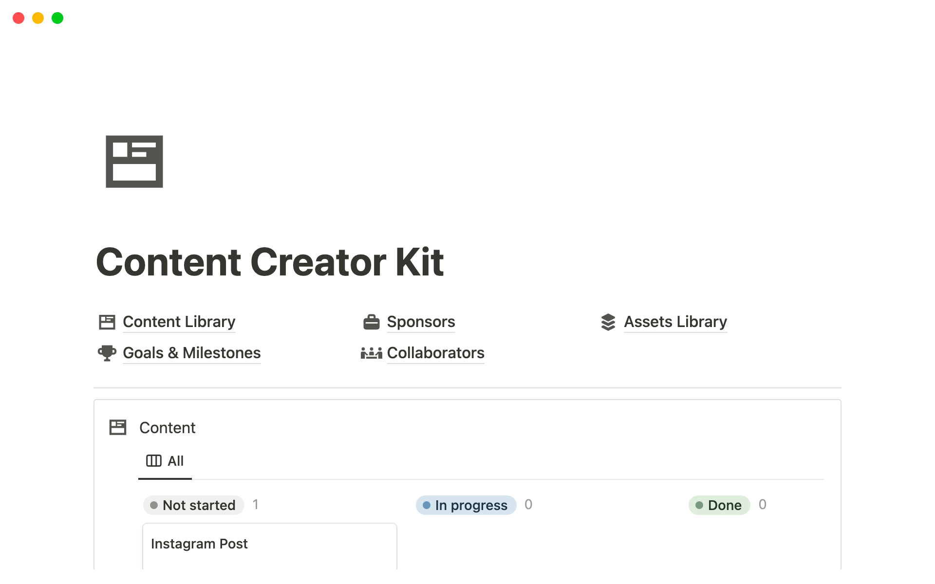 A template preview for Notion Content Creator Kit