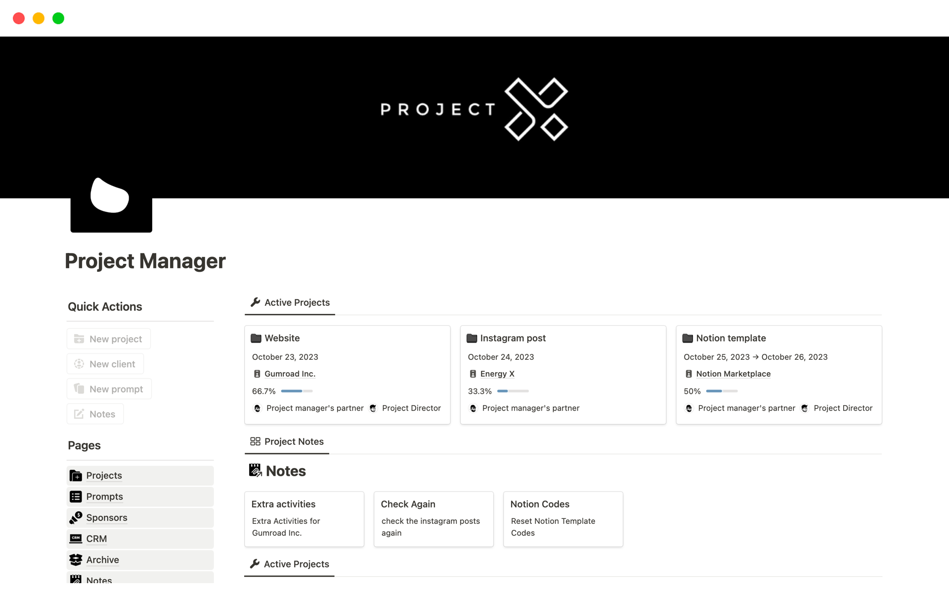 A template preview for Project Manager 