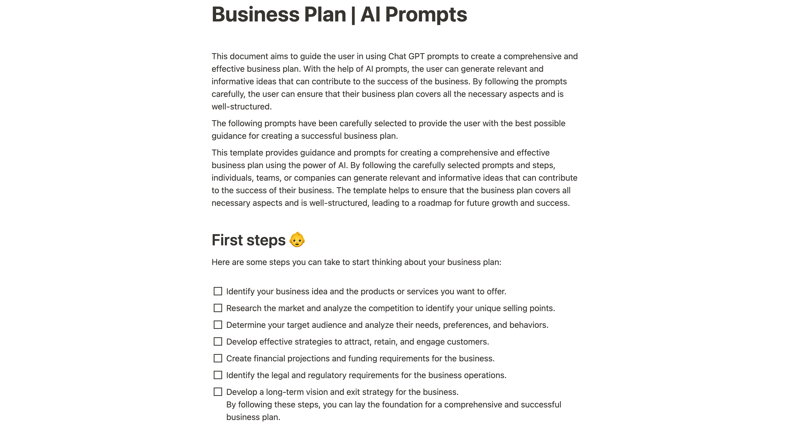 Business Plan AI Prompts template
