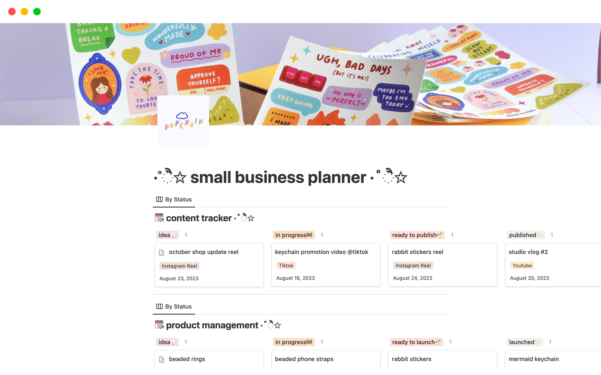 A template preview for small business planner