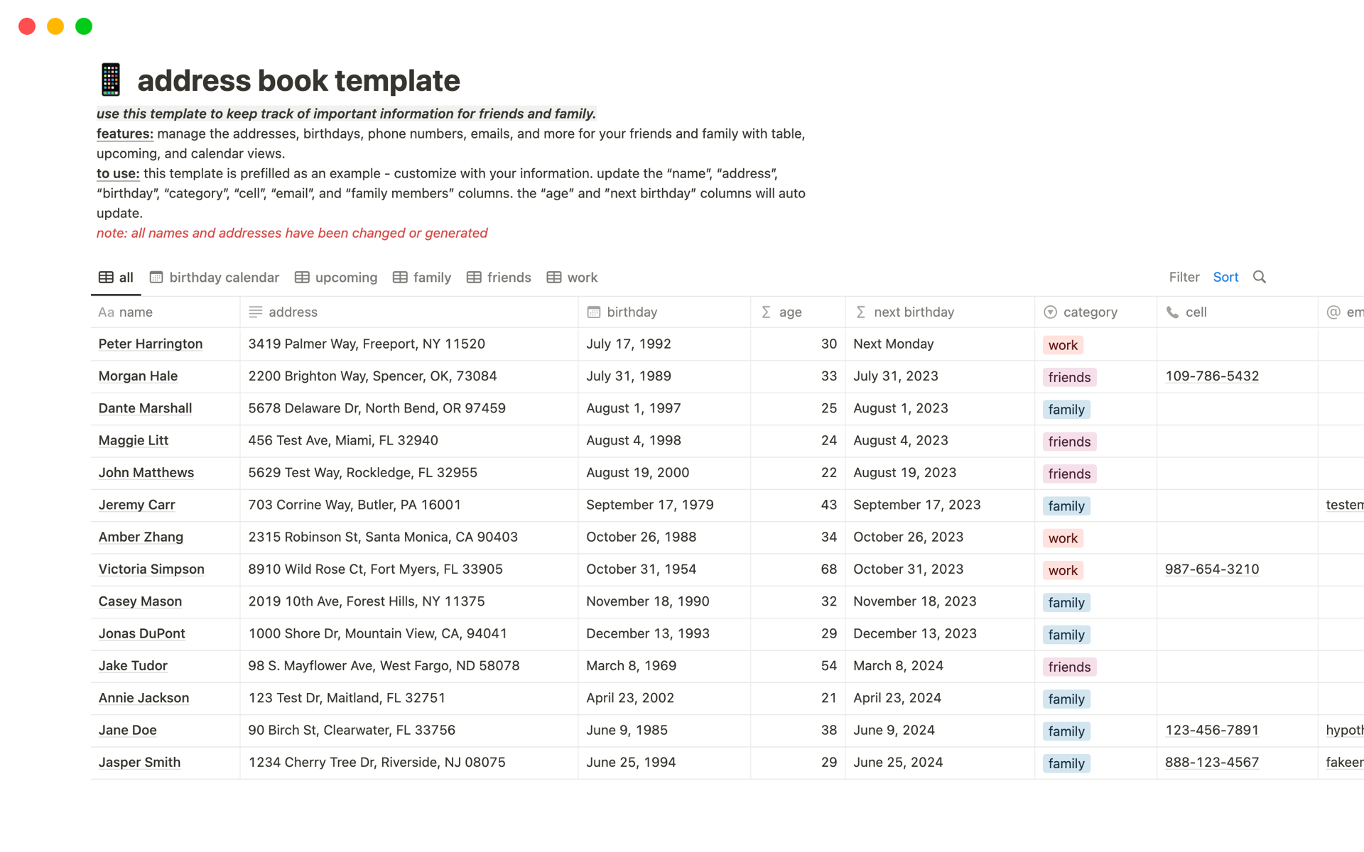 Address Book + Birthday Calendar Notion Template