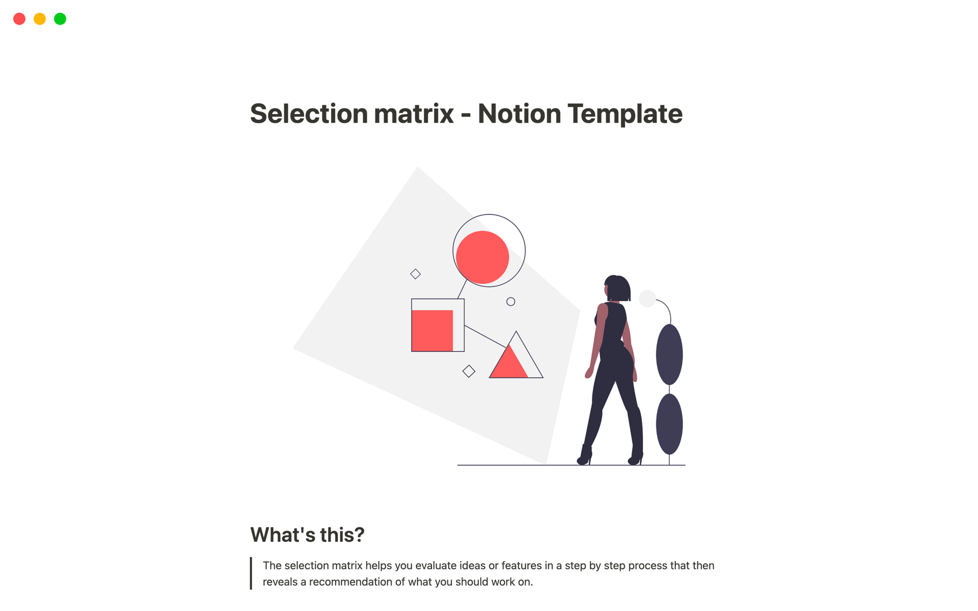 A template preview for Selection matrix