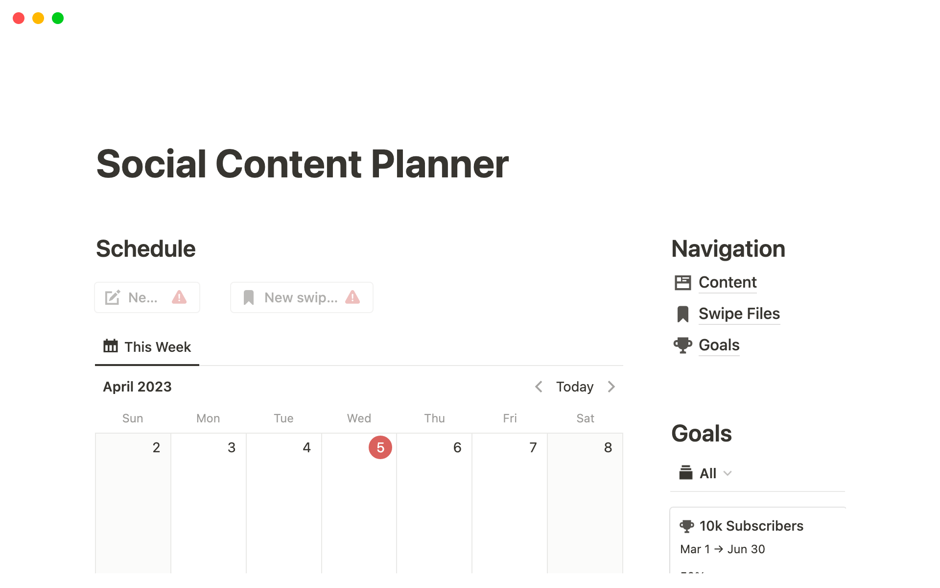 A template preview for Notion Social Content Planner